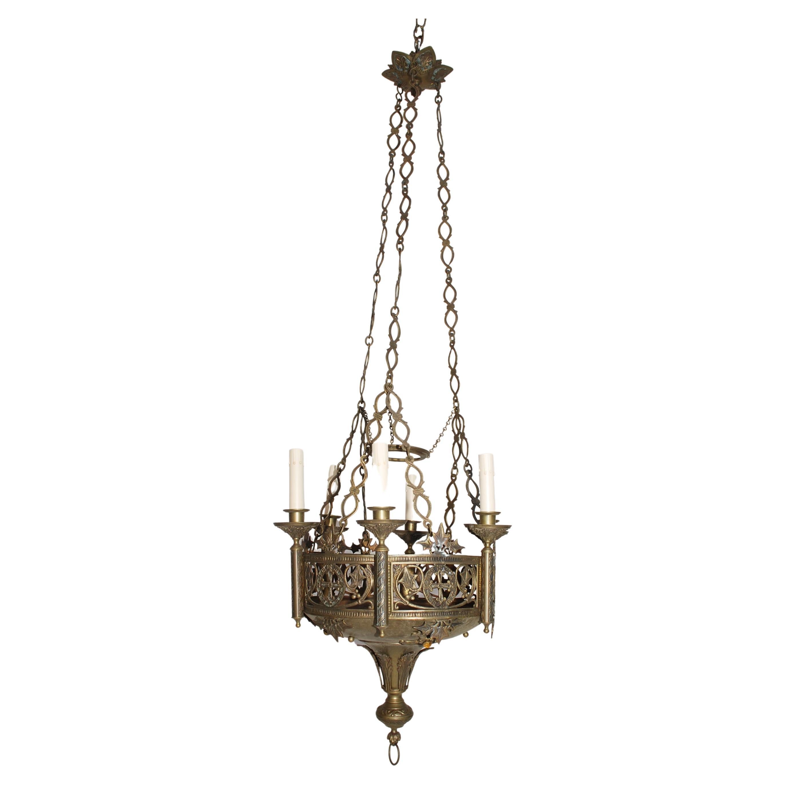 Beautiful French Late 19th Century Gothic/Church Bronze / Brass Light For Sale