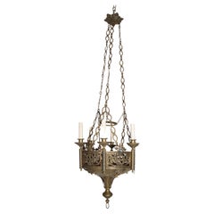 Le beau français  Lampe gothique/église de la fin du 19ème siècle en bronze/laiton
