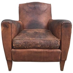 Beautiful French Leather Antique Club Chair, Industrial, Vintage