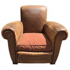 Beautiful French Leather Antique Club Chair, Industrial, Vintage