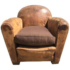 Beautiful French Leather Antique Club Chair, Industrial, Vintage