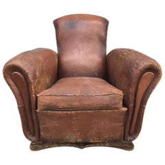 Beautiful French Leather Antique Club Chair, Industrial, Vintage