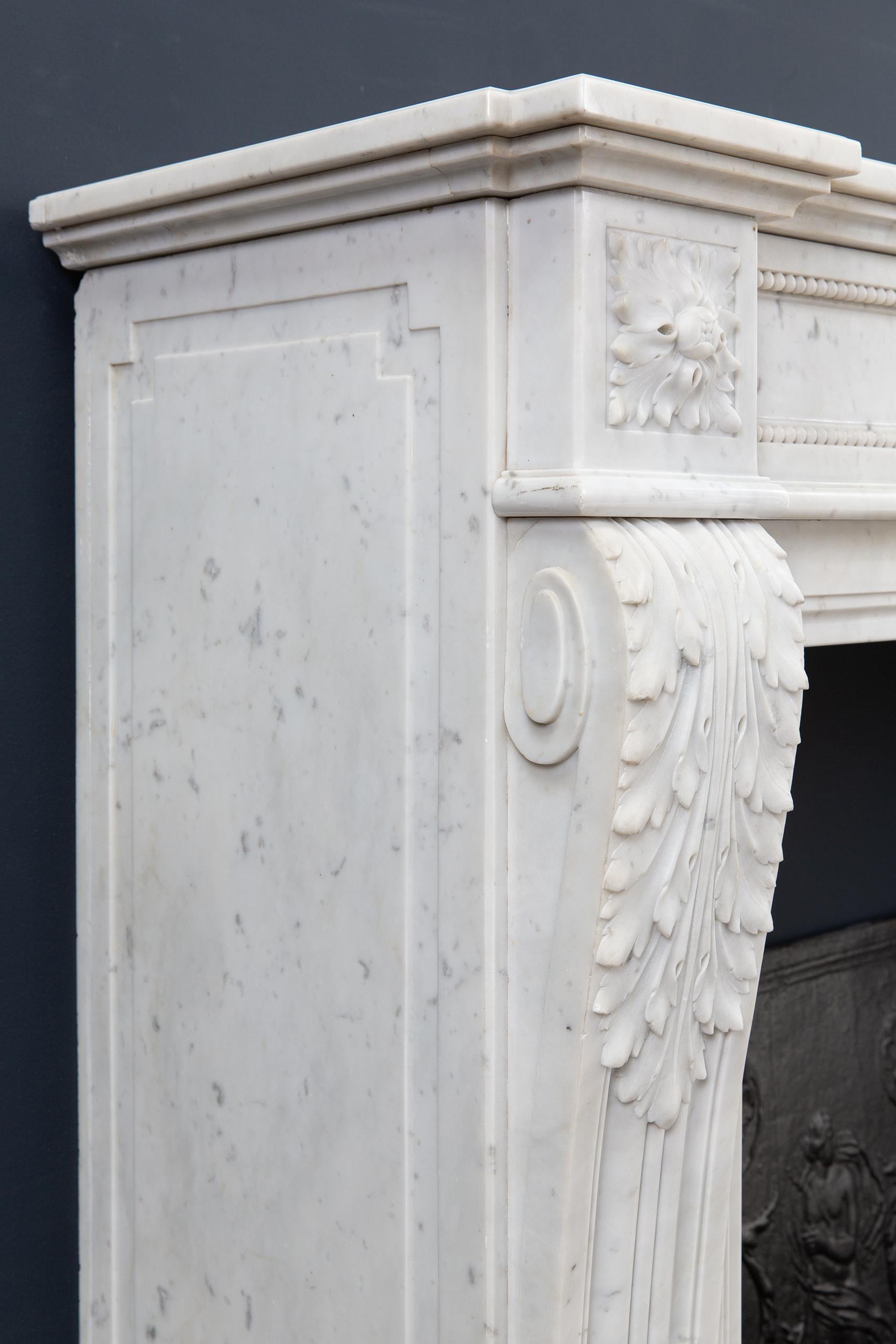 Beautiful French Louis XV Style Carrara Marble Fireplace Surround For Sale 8