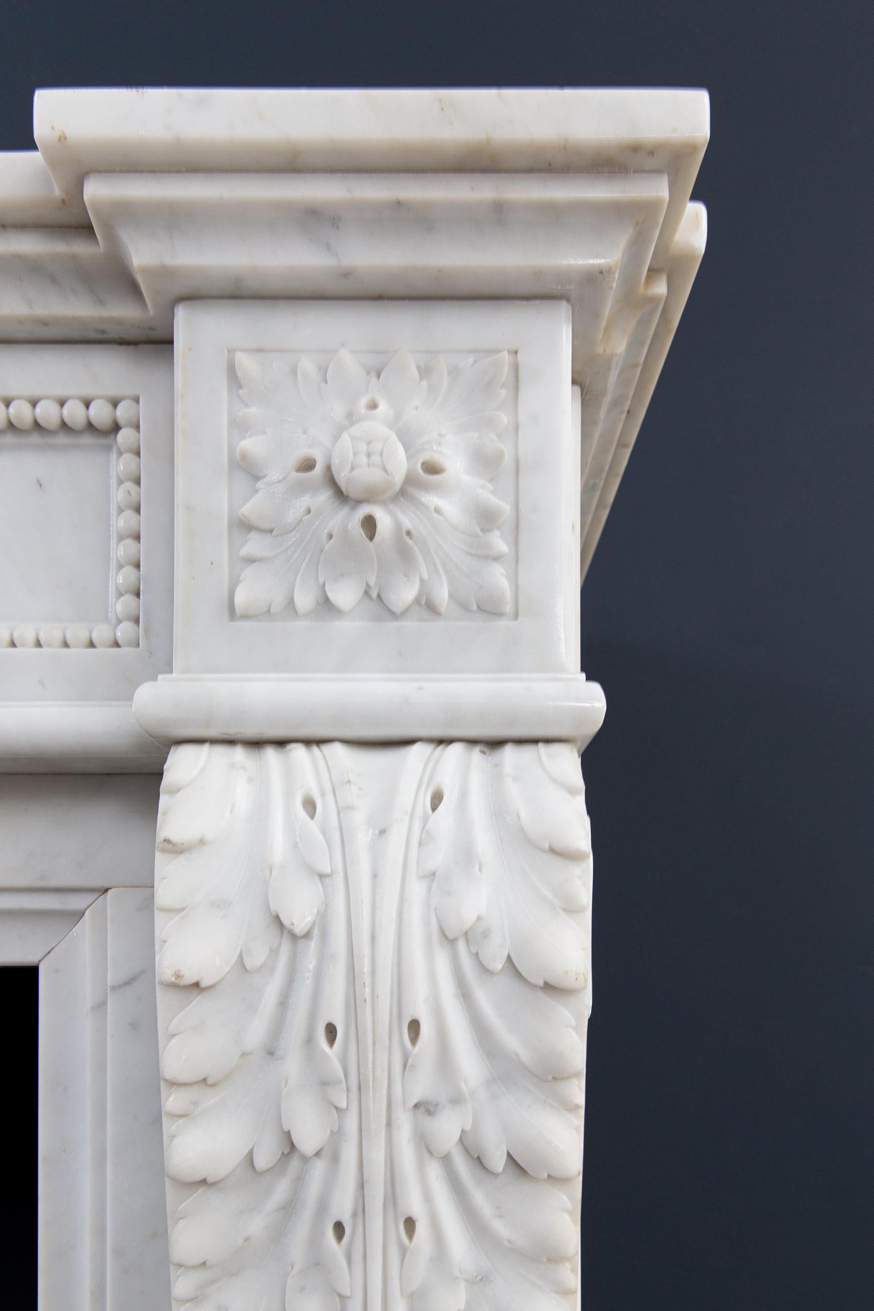 Beautiful French Louis XV Style Carrara Marble Fireplace Surround For Sale 11