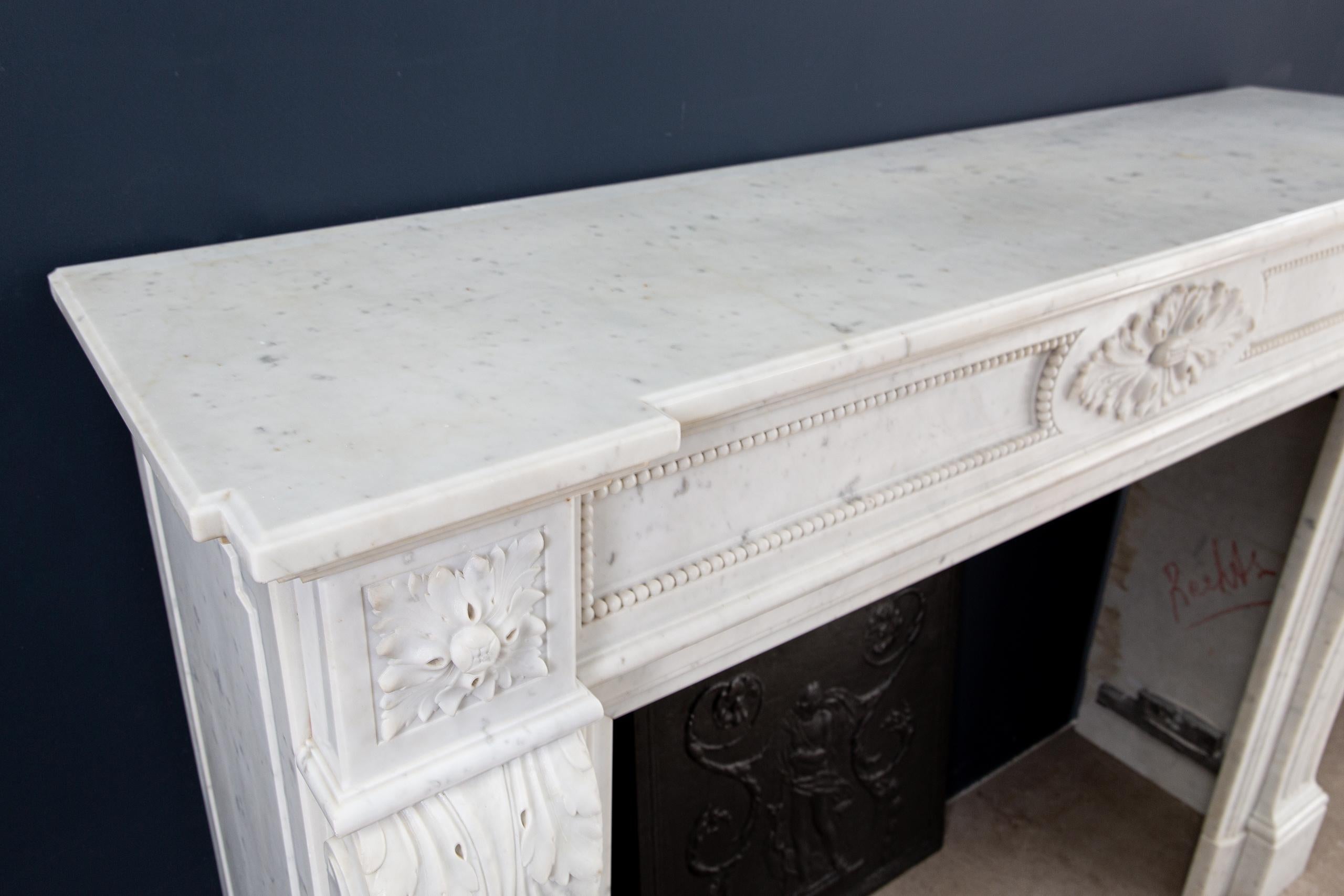 Beautiful French Louis XV Style Carrara Marble Fireplace Surround For Sale 14