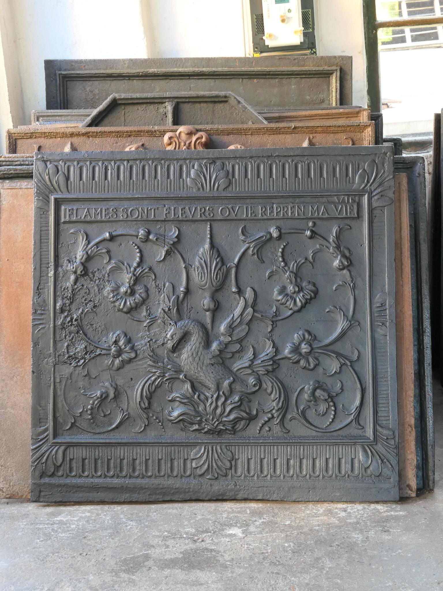 Beautiful French Louis XIV 'Phoenix' Fireback, 17th-18th Century In Good Condition In Amerongen, NL