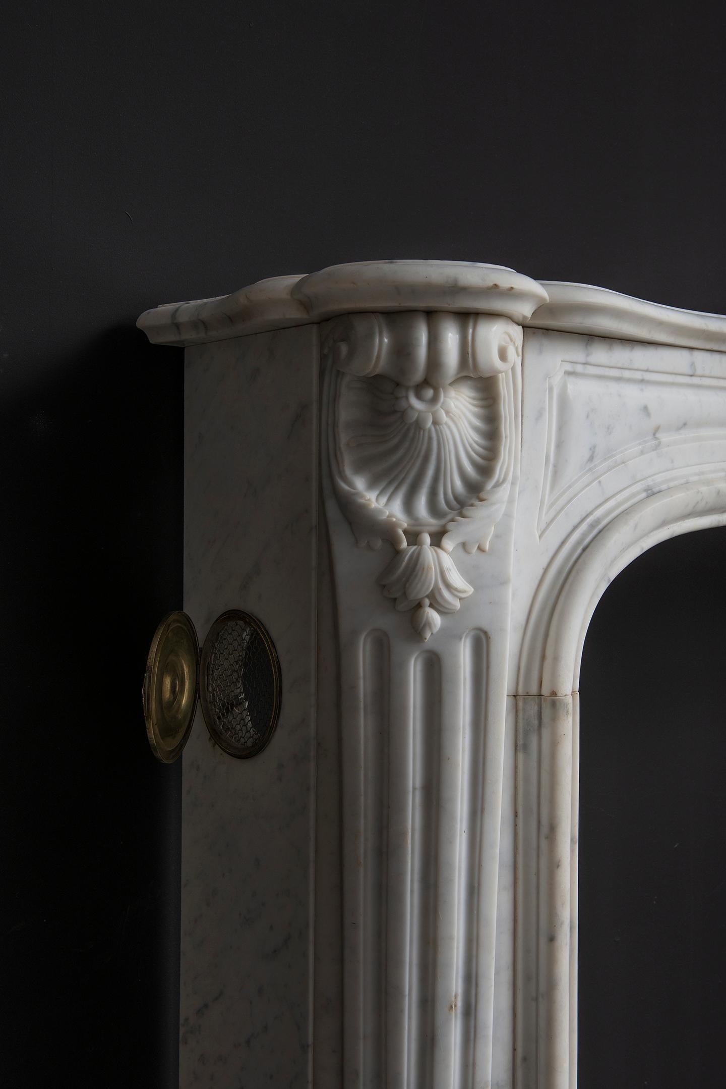 Beautiful French Louis XV Fireplace in White Marble, Paris- France 8