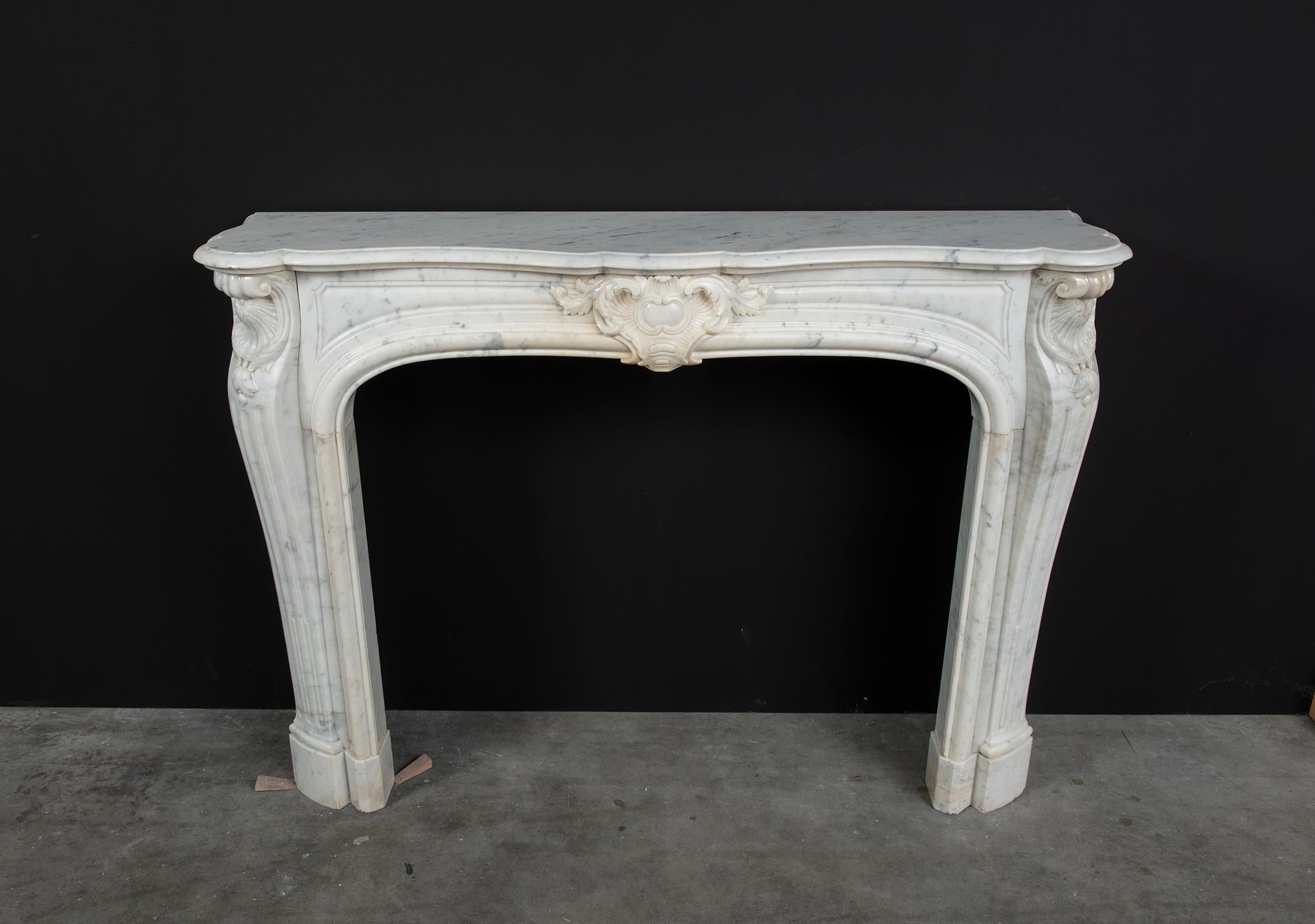 Hand-Carved Beautiful French Louis XV Fireplace in White Marble, Paris- France
