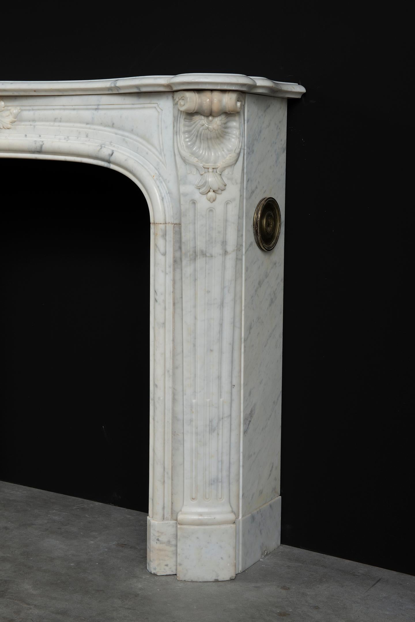 19th Century Beautiful French Louis XV Fireplace in White Marble, Paris- France