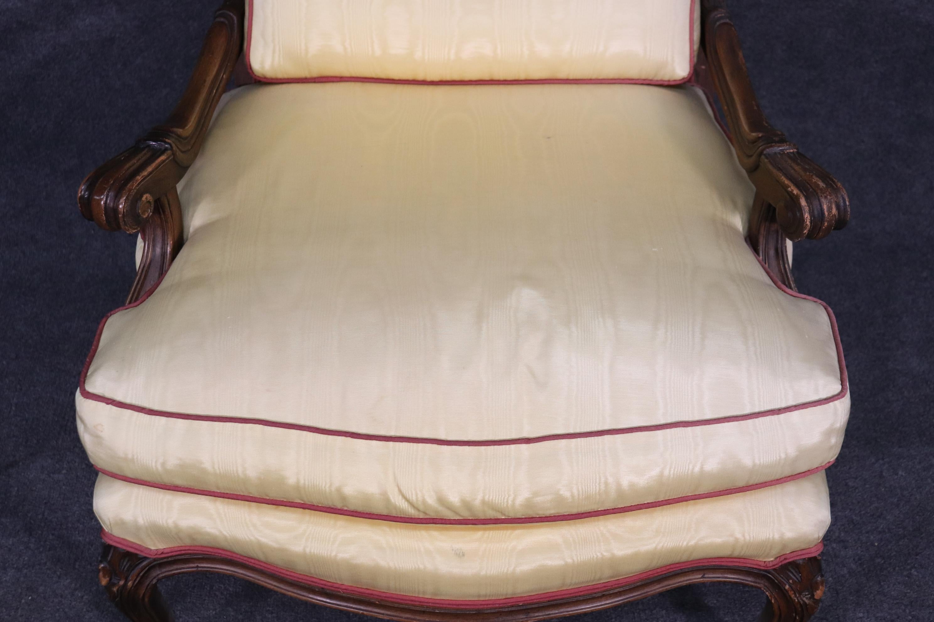 Beautiful French Louis XV Walnut Bergere Chair and Matching Ottoman 2