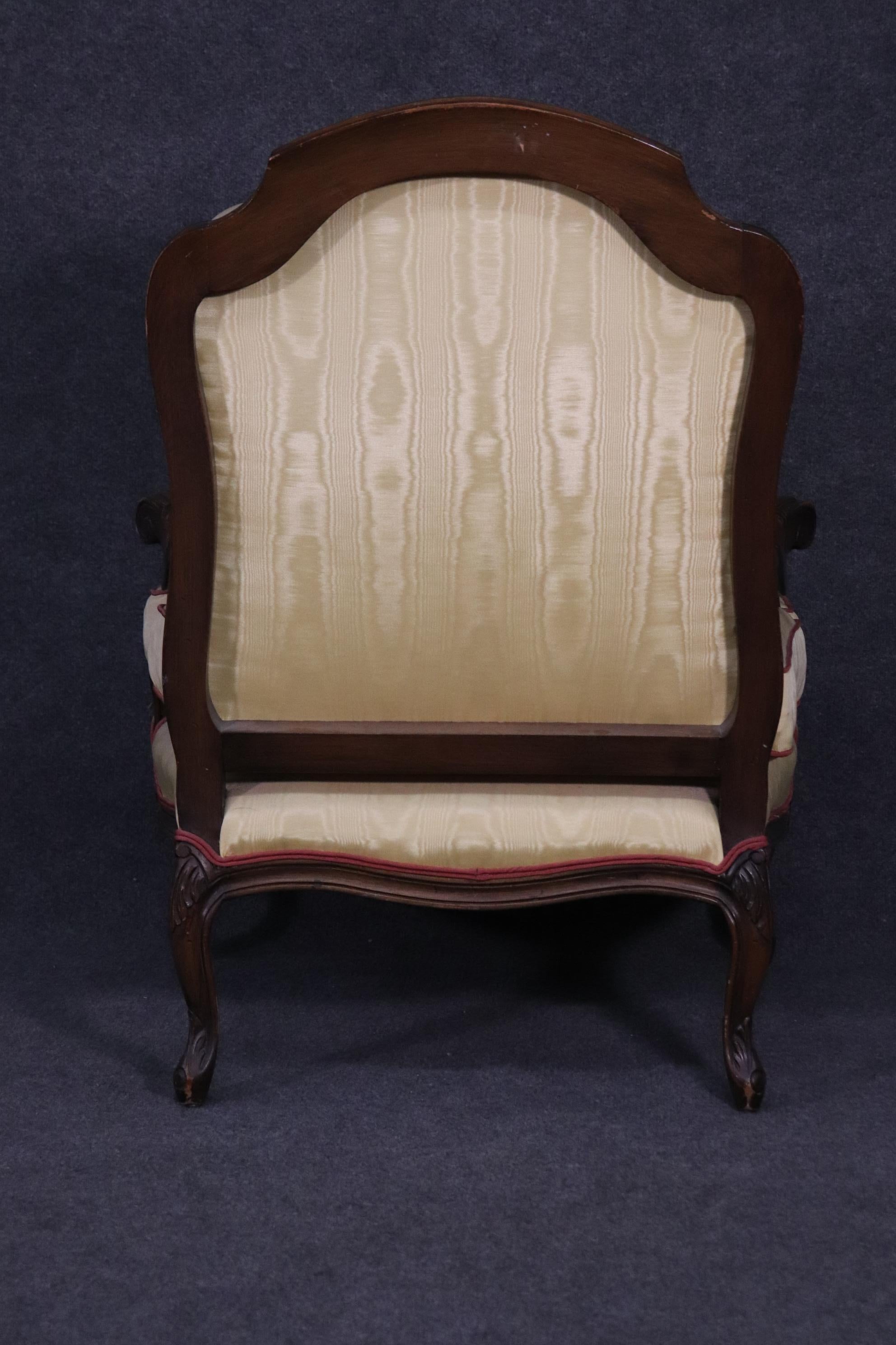 American Beautiful French Louis XV Walnut Bergere Chair and Matching Ottoman