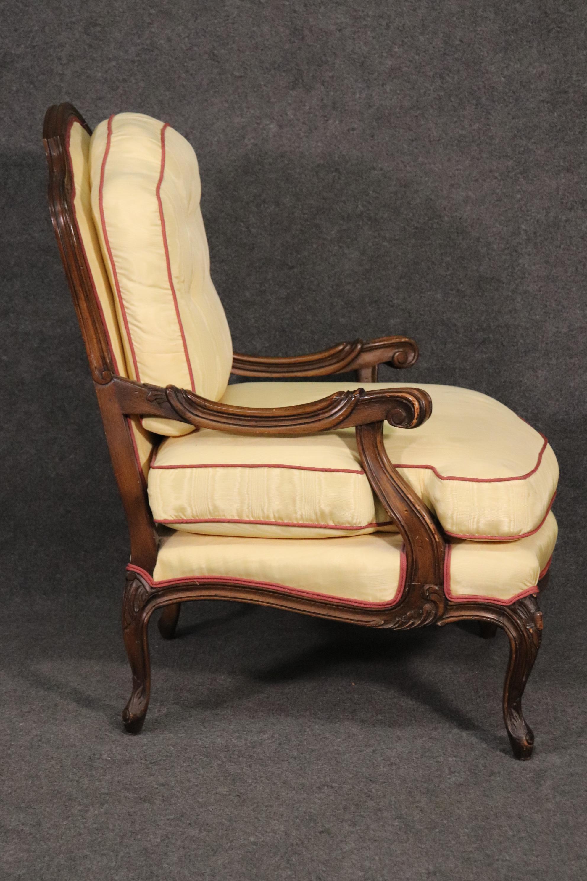 Late 20th Century Beautiful French Louis XV Walnut Bergere Chair and Matching Ottoman
