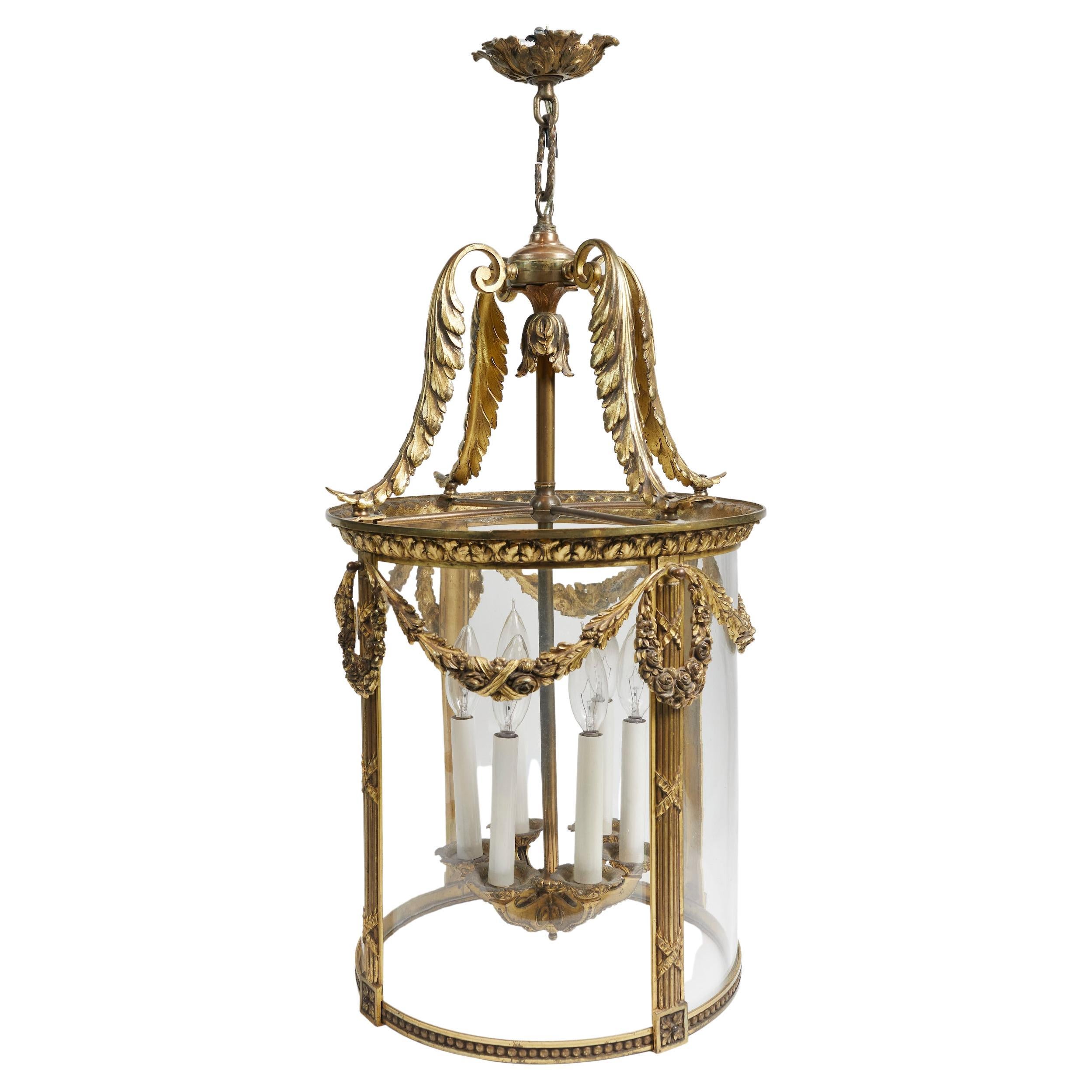Magnifique lanterne circulaire française de style Louis XVI en bronze doré