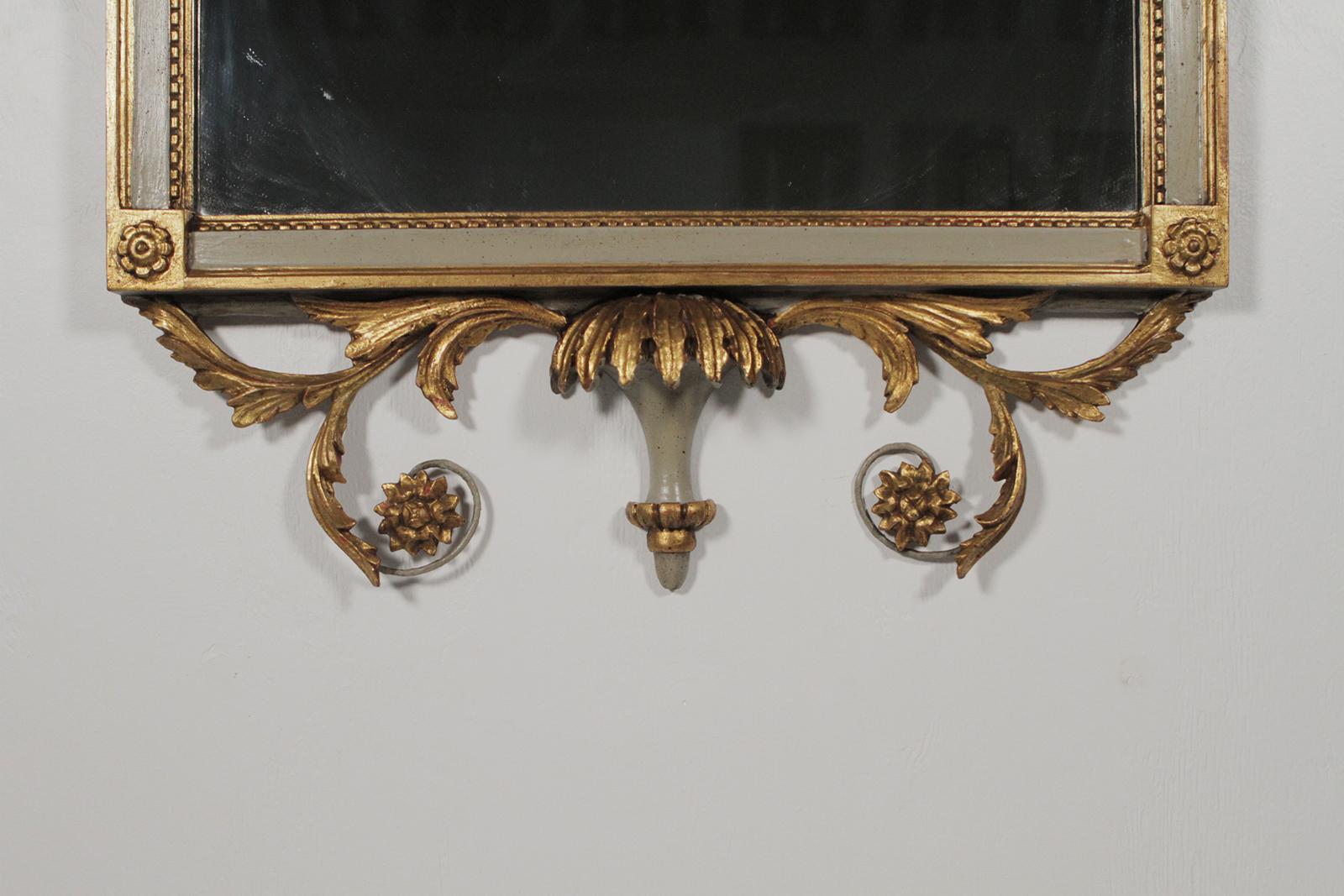 European Beautiful French Louis XVI Style Gold Gilt and Painted Mirror