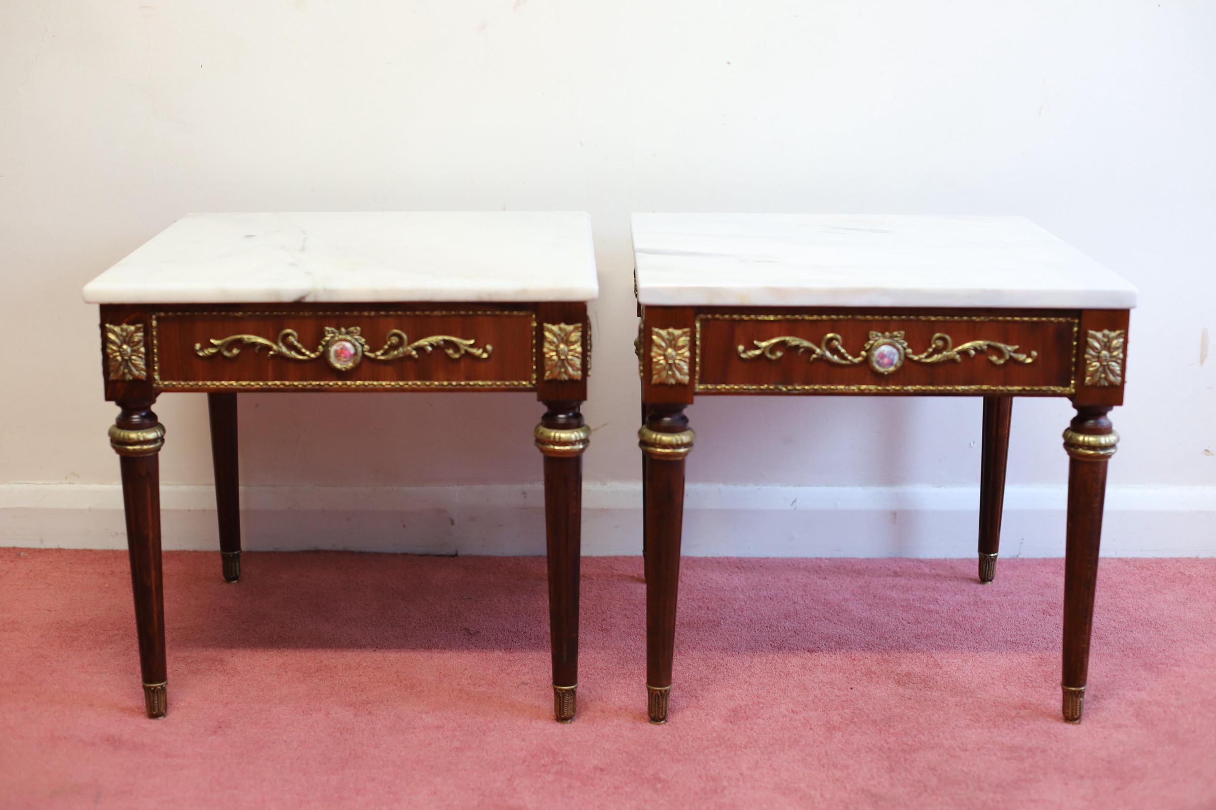 British Beautiful French Louis XVI Style Marble-Top  Occasional Tables  For Sale