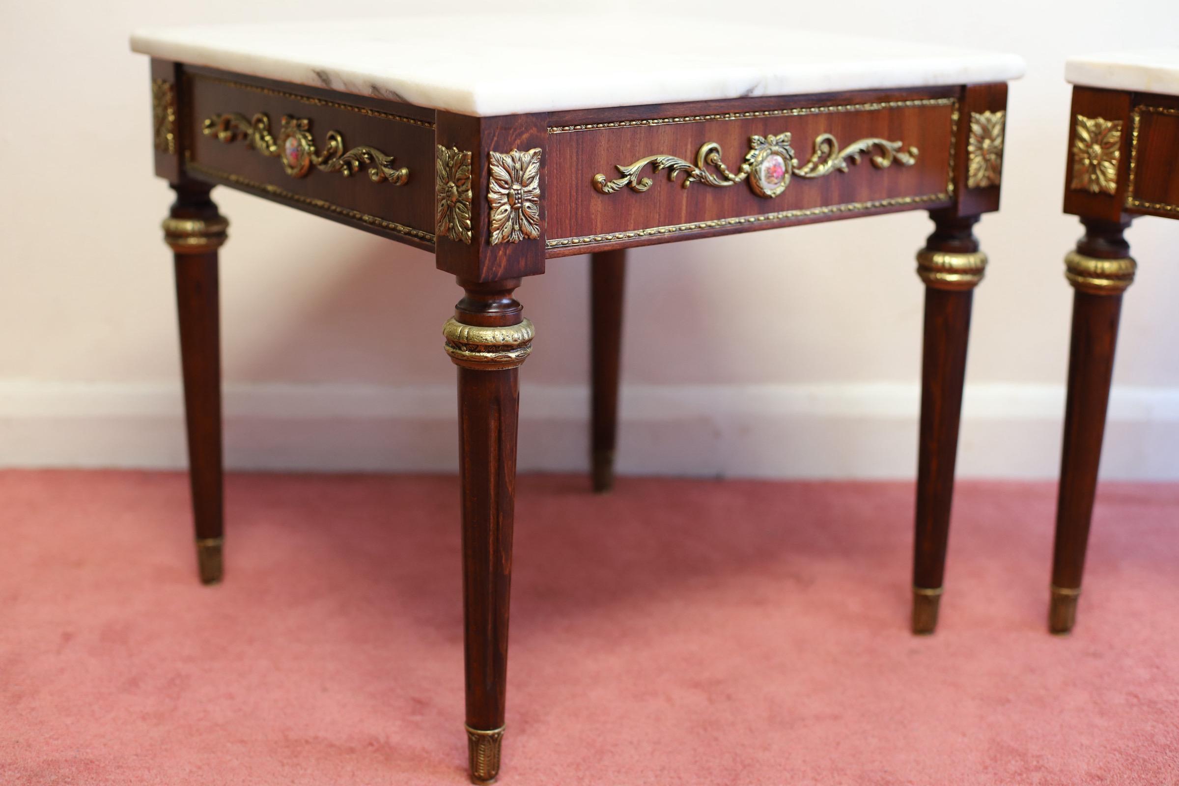 Brass Beautiful French Louis XVI Style Marble-Top  Occasional Tables  For Sale