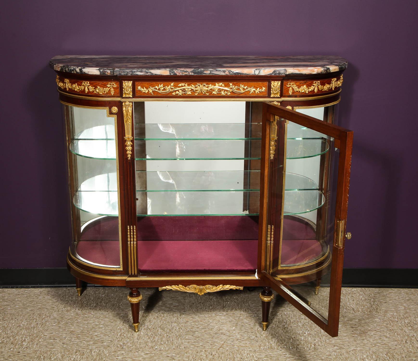 Beautiful French Louis XVI Style Ormolu-Mounted Kingwood Vitrine Commode Cabinet 9