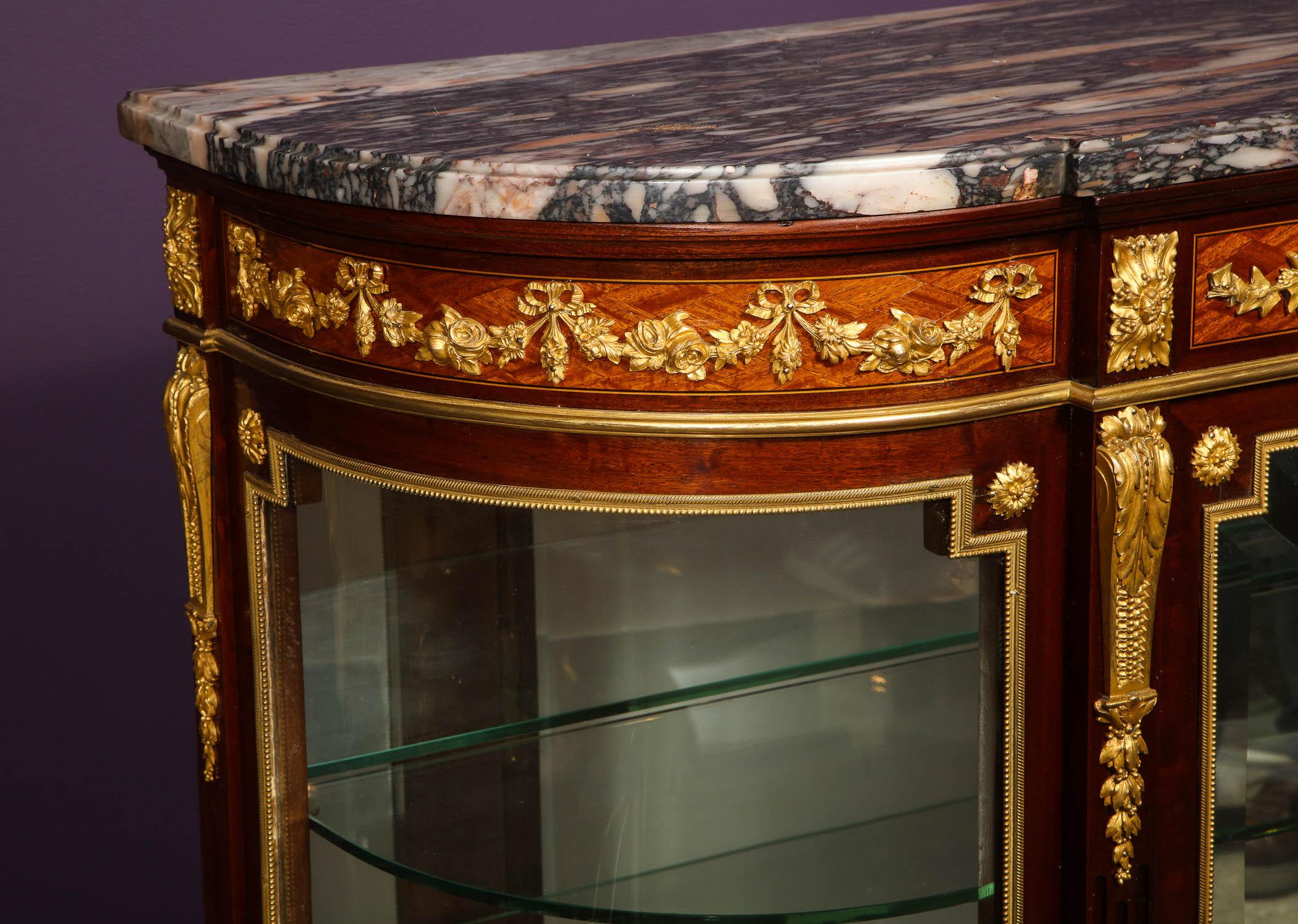 Beautiful French Louis XVI Style Ormolu-Mounted Kingwood Vitrine Commode Cabinet 10