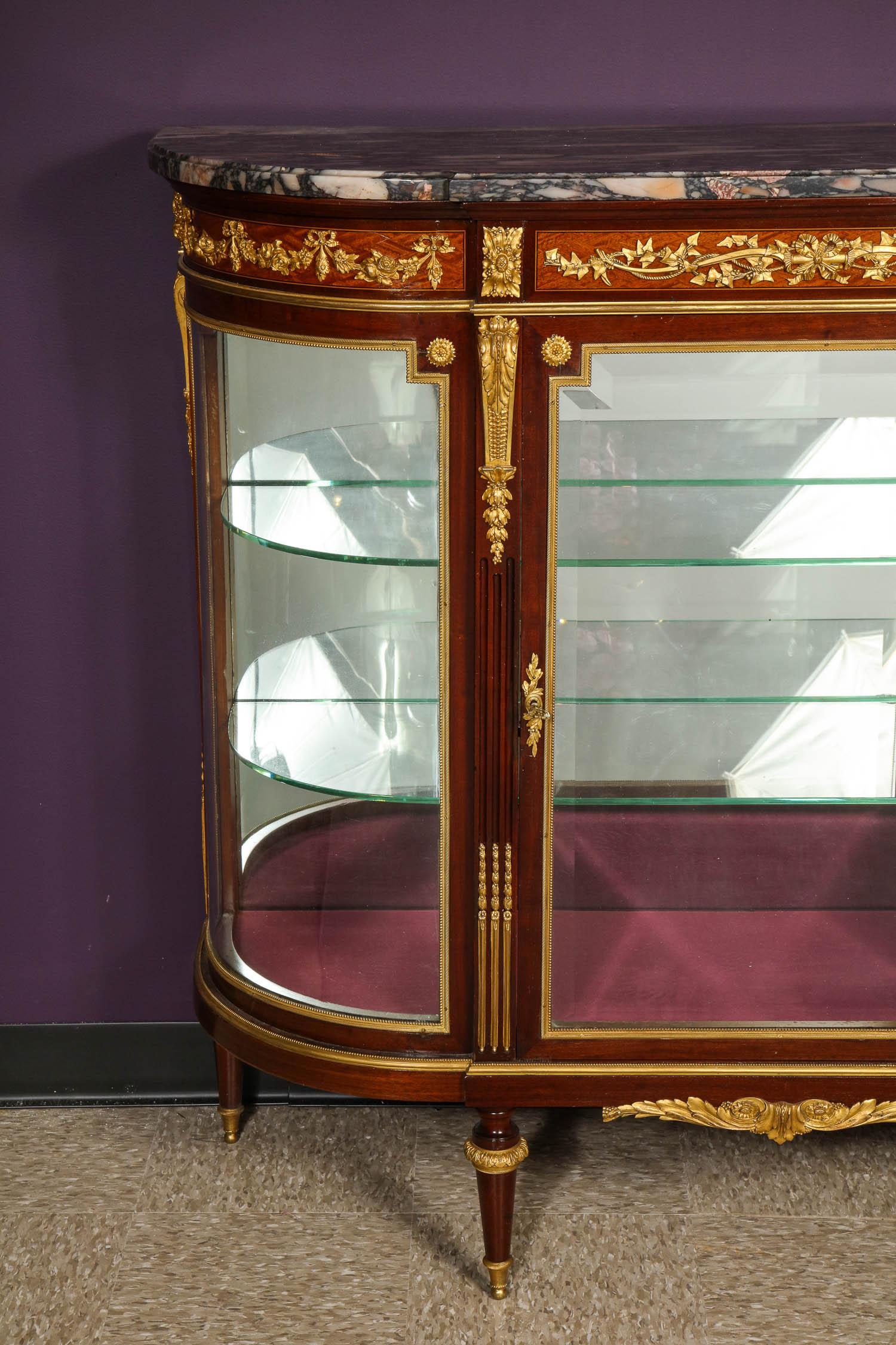 Beautiful French Louis XVI Style Ormolu-Mounted Kingwood Vitrine Commode Cabinet 1