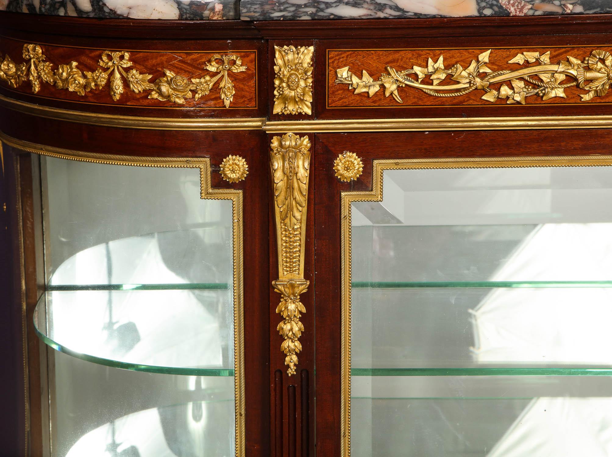 Beautiful French Louis XVI Style Ormolu-Mounted Kingwood Vitrine Commode Cabinet 2