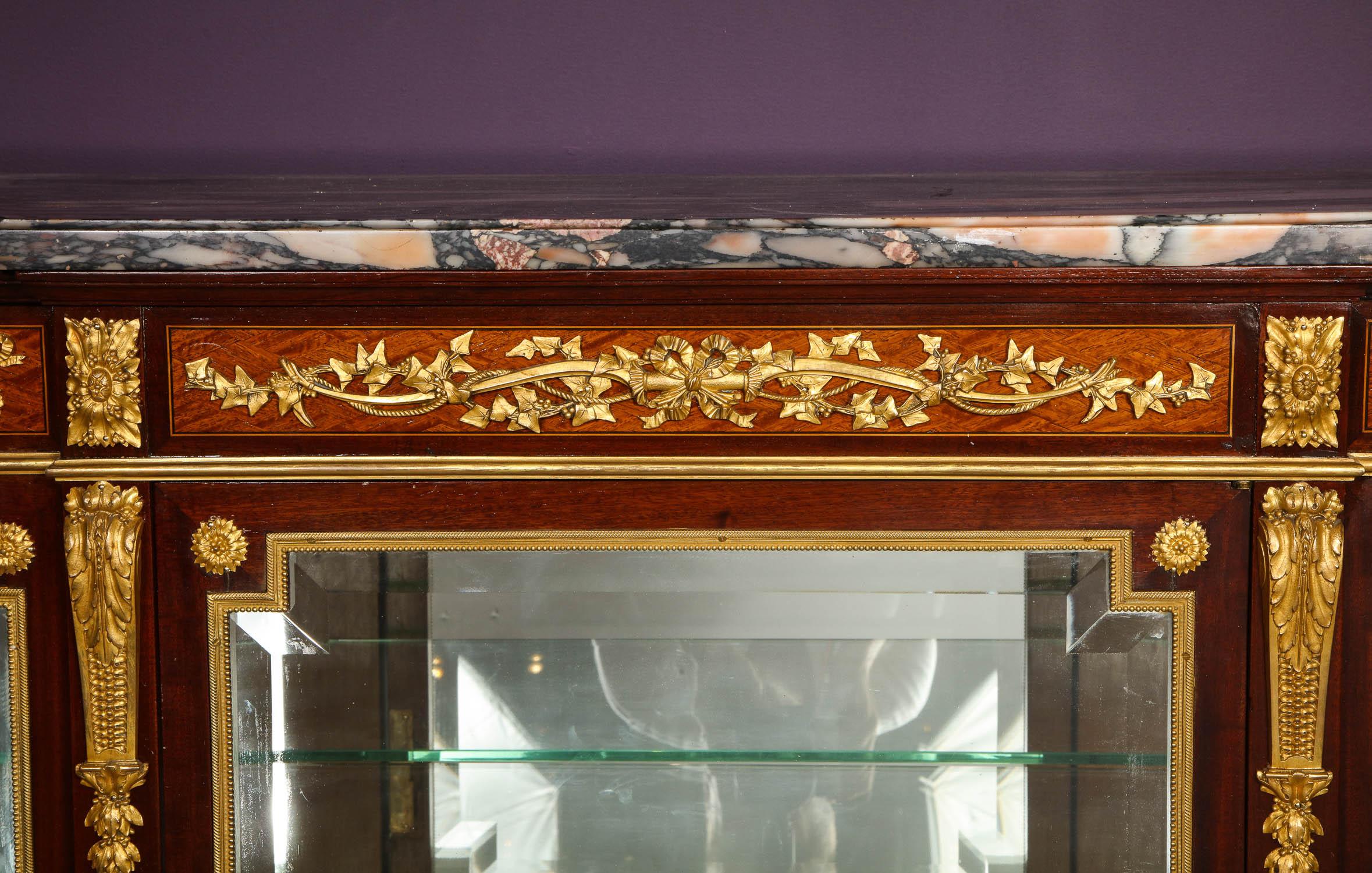Beautiful French Louis XVI Style Ormolu-Mounted Kingwood Vitrine Commode Cabinet 3