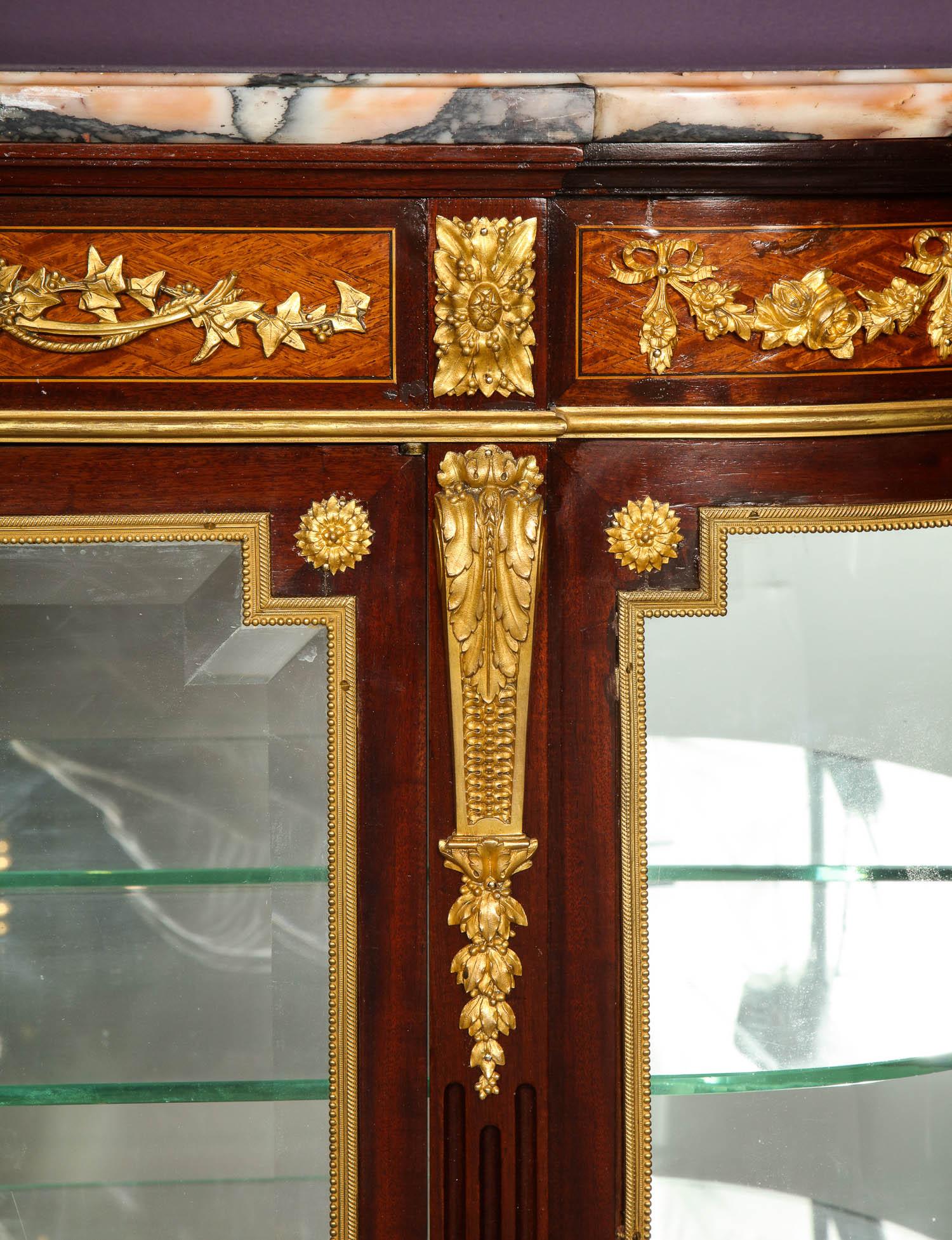 Beautiful French Louis XVI Style Ormolu-Mounted Kingwood Vitrine Commode Cabinet 4