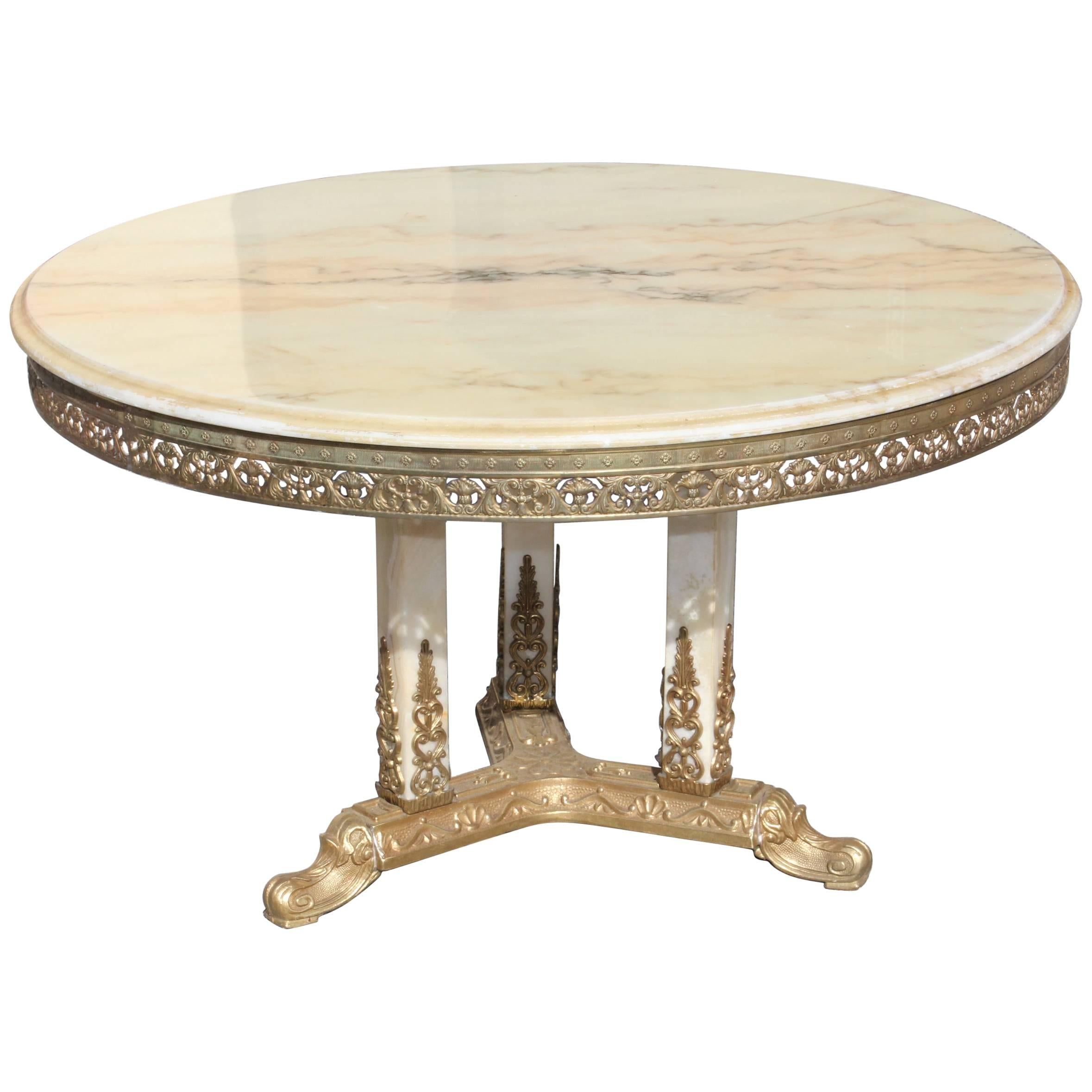 Beautiful French Maison Jansen Round Coffee or Cocktail Bronze Table