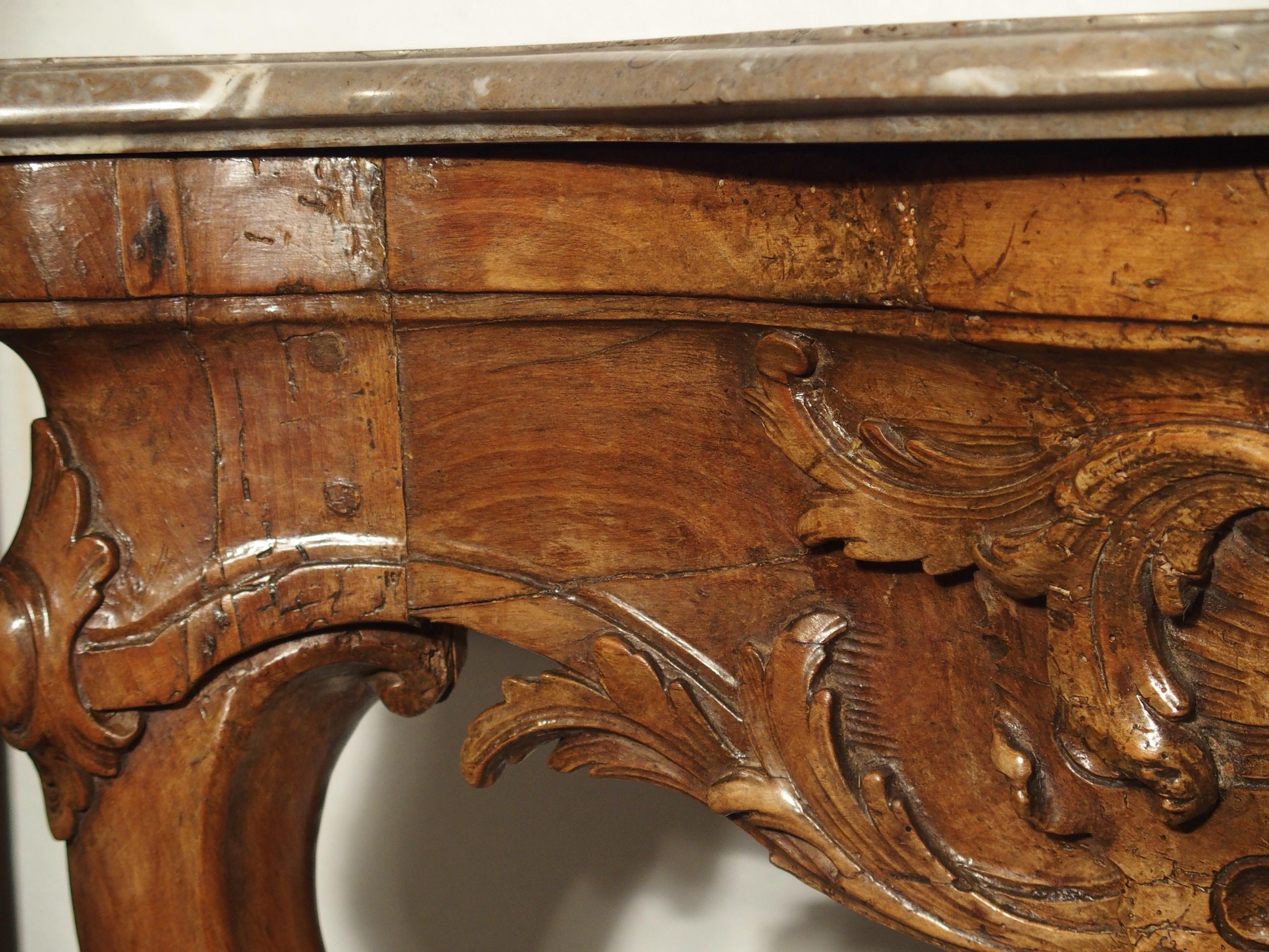 Beautiful French Marble Topped Antique Wooden Console from the Regence Period 5