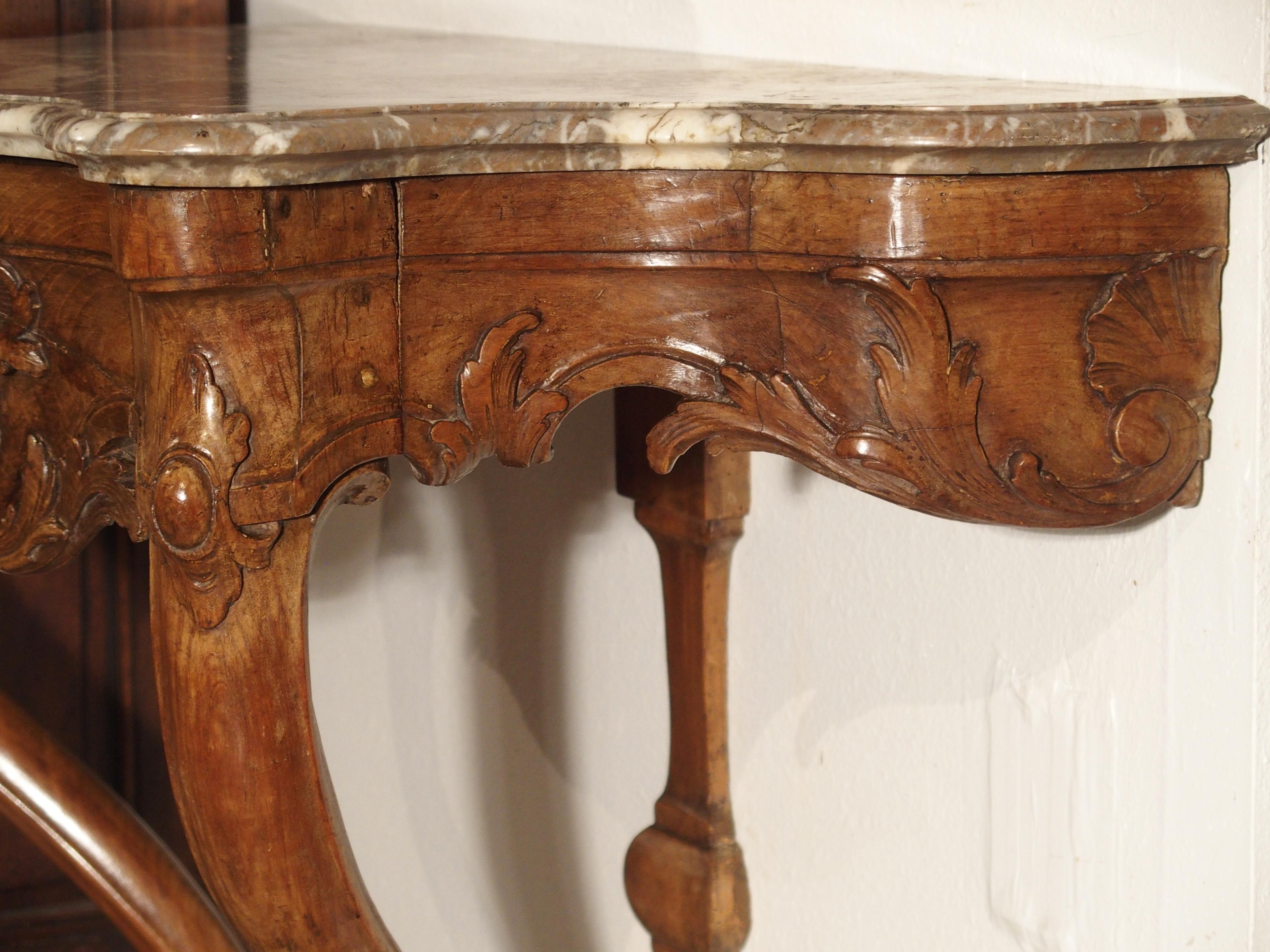 Beautiful French Marble Topped Antique Wooden Console from the Regence Period 6