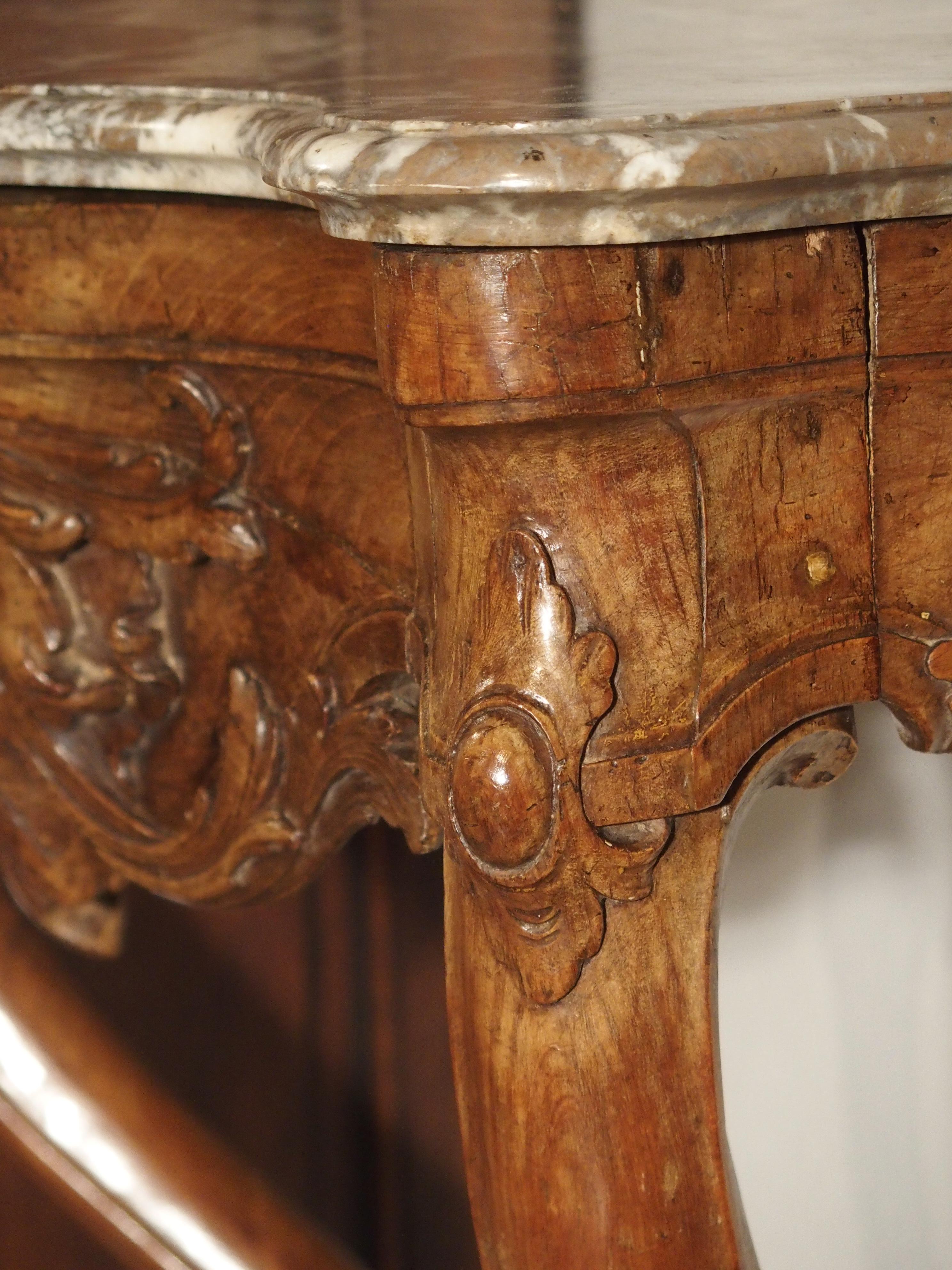 Beautiful French Marble Topped Antique Wooden Console from the Regence Period 7