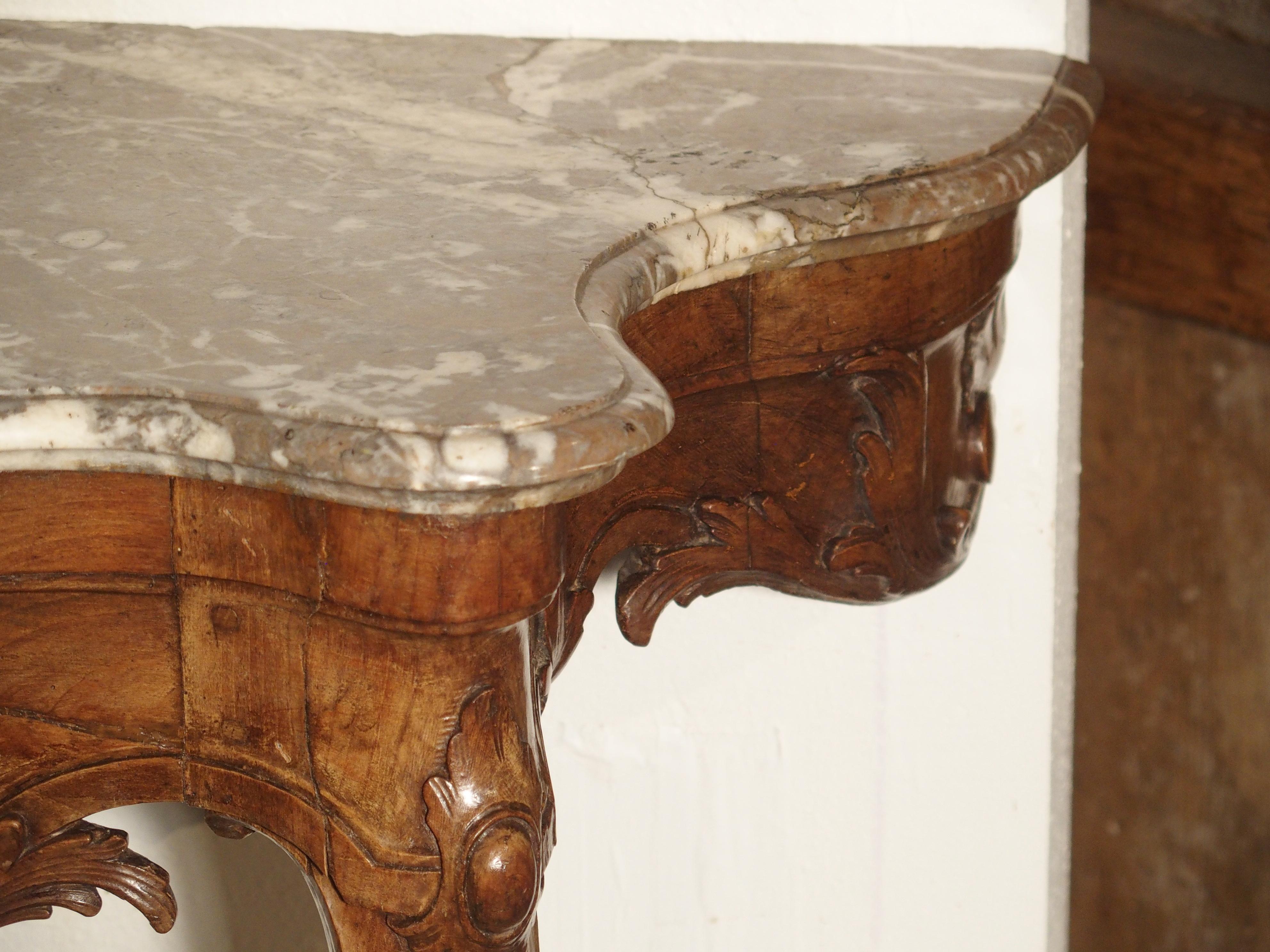 Beautiful French Marble Topped Antique Wooden Console from the Regence Period 9
