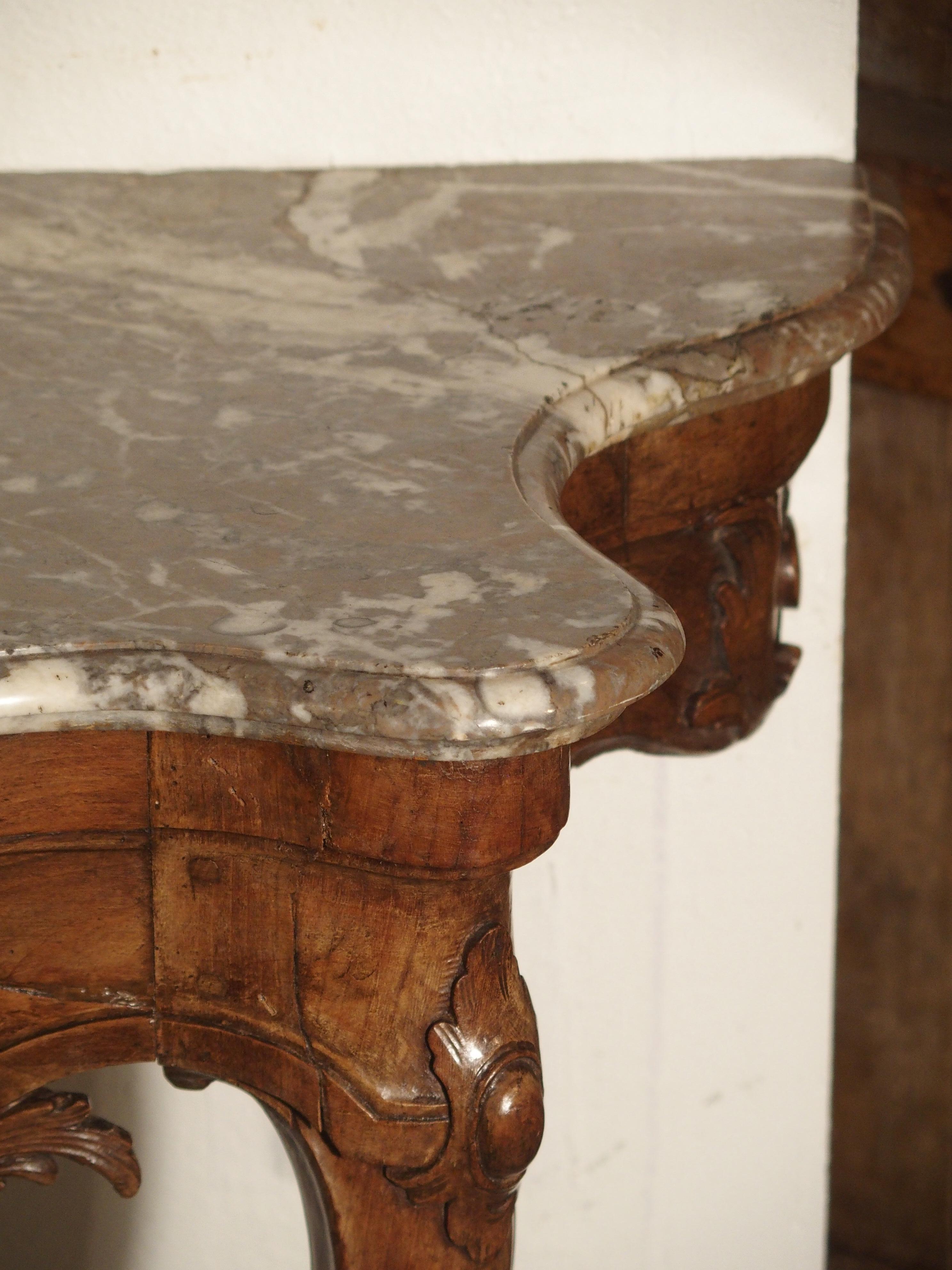 Beautiful French Marble Topped Antique Wooden Console from the Regence Period 11