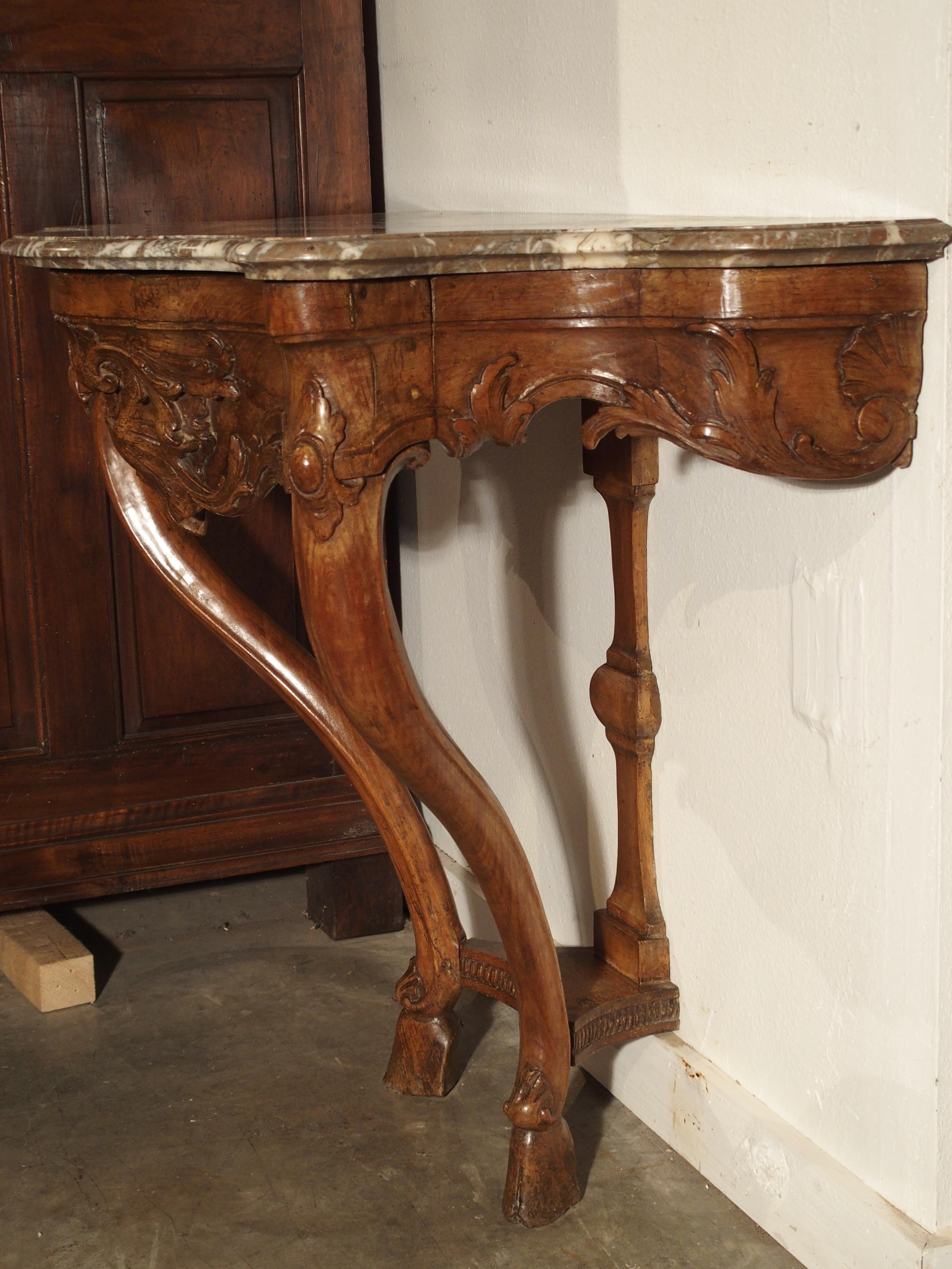 Régence Beautiful French Marble Topped Antique Wooden Console from the Regence Period