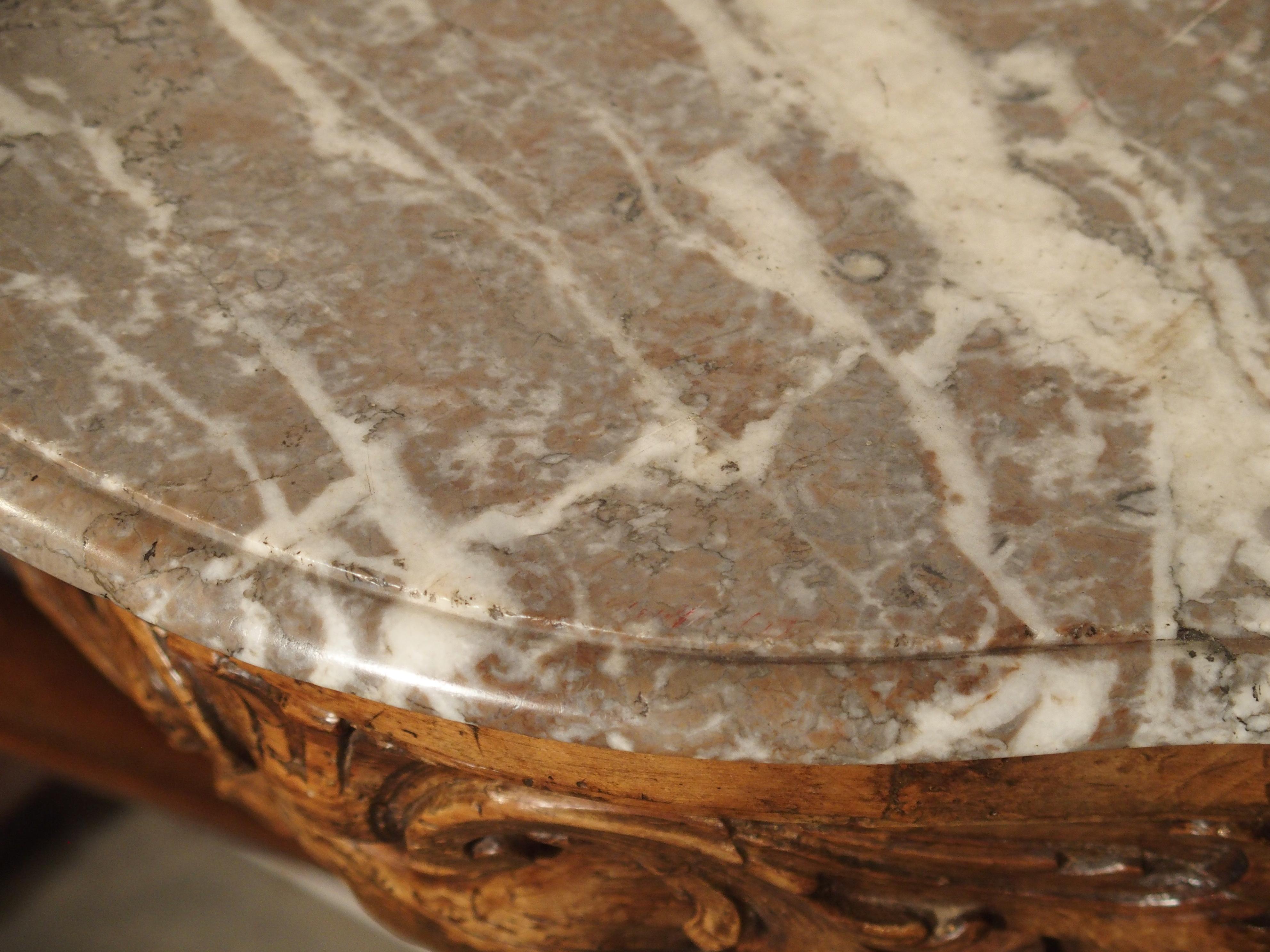 Beautiful French Marble Topped Antique Wooden Console from the Regence Period 2