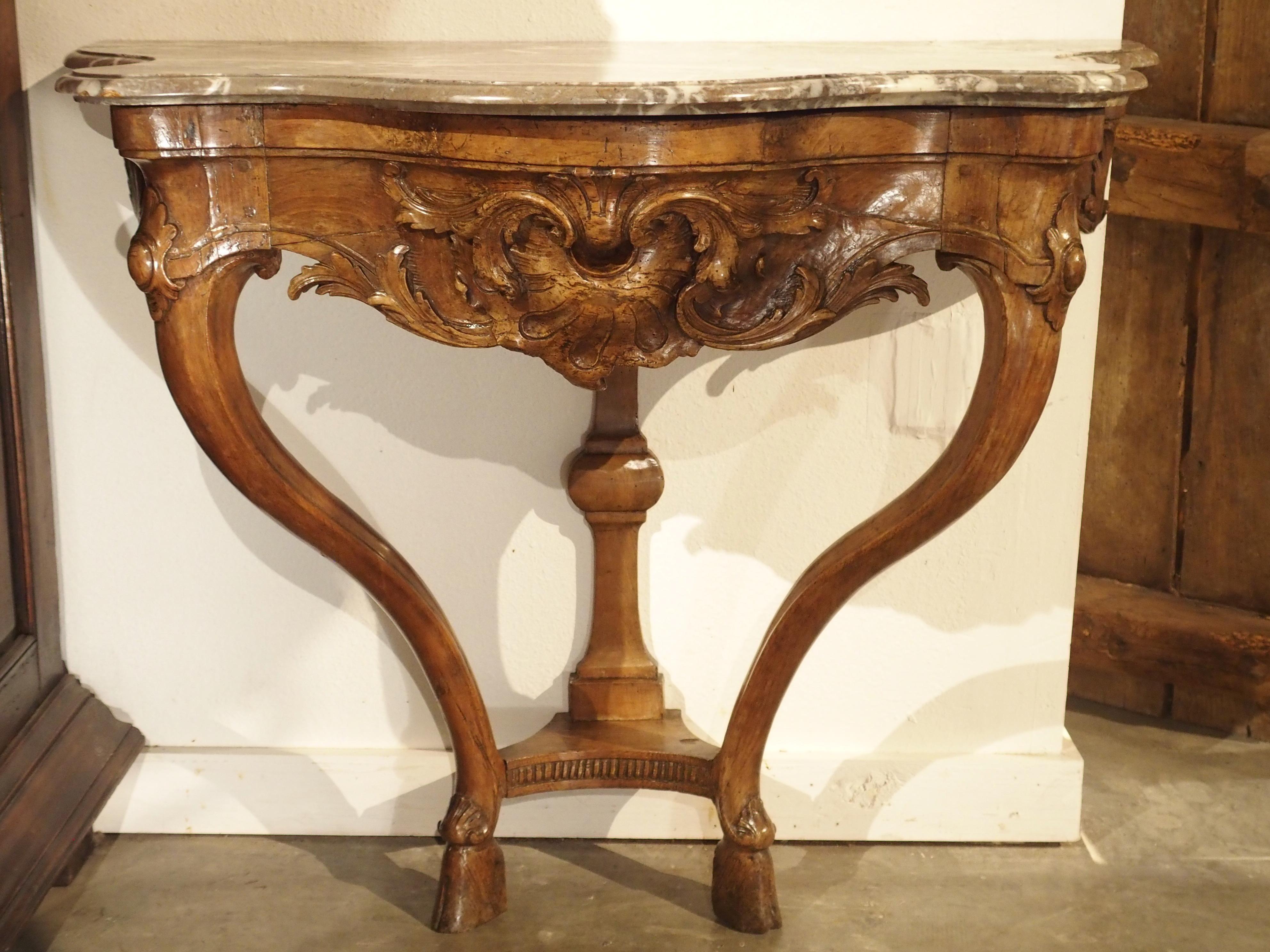 Beautiful French Marble Topped Antique Wooden Console from the Regence Period 3