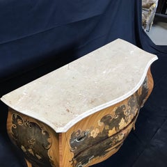 Beautiful French Marble Topped Louis XVI Bombe Commode with Intricate Marquetry