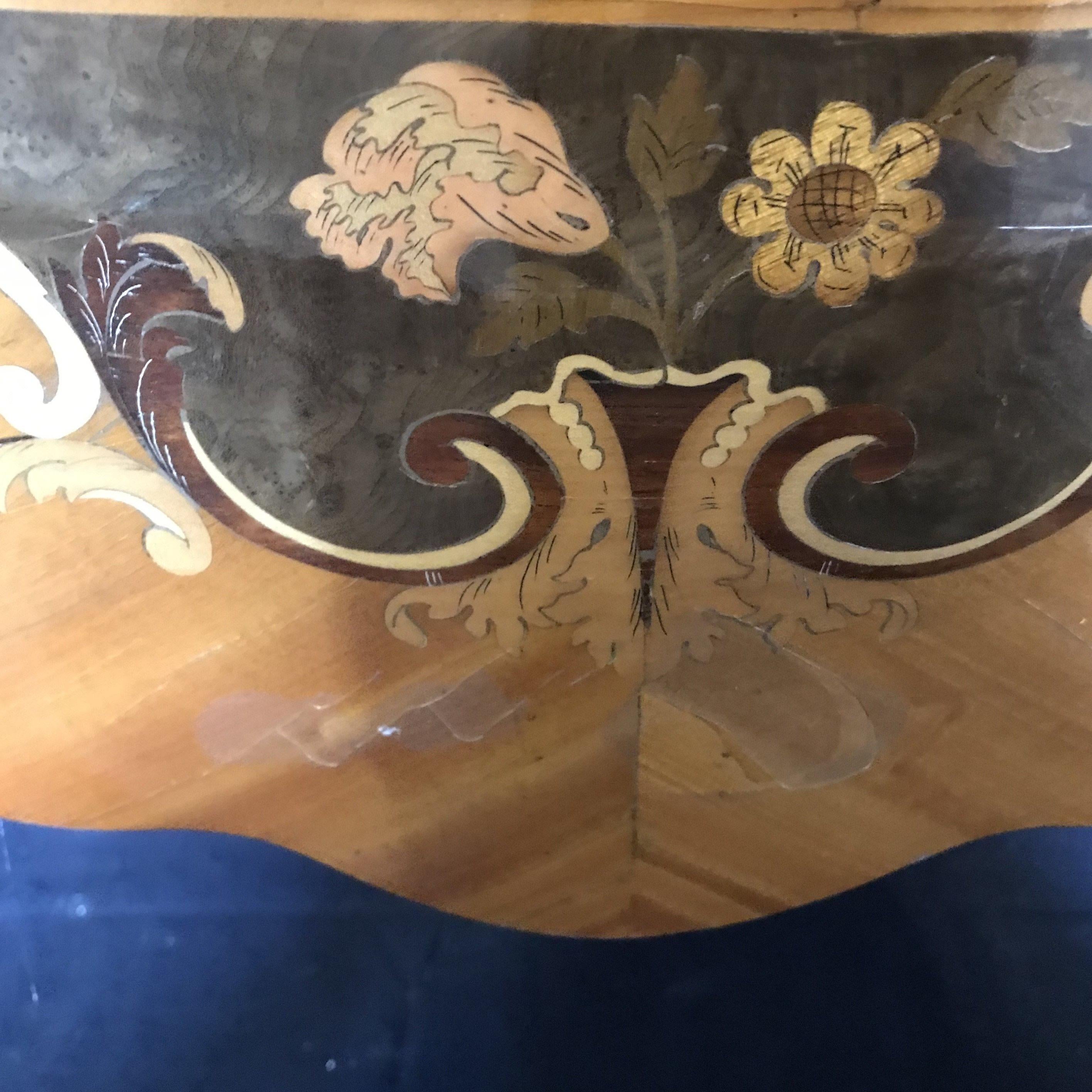 Beautiful French Marble Topped Louis XVI Bombe Commode with Intricate Marquetry In Good Condition For Sale In Hopewell, NJ
