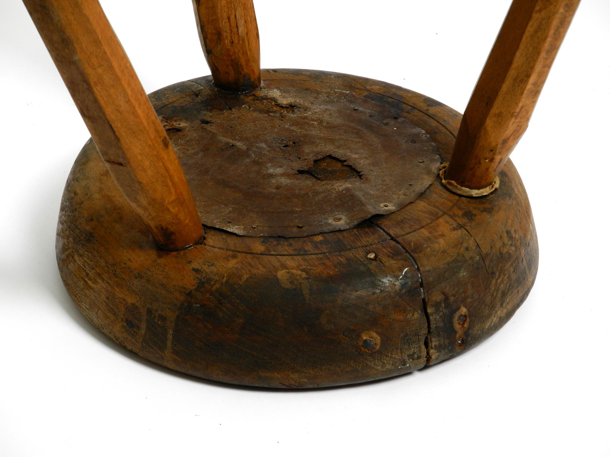 Beautiful French Original Mid Century Solid Wood Stool with a Dreamlike Patina 6