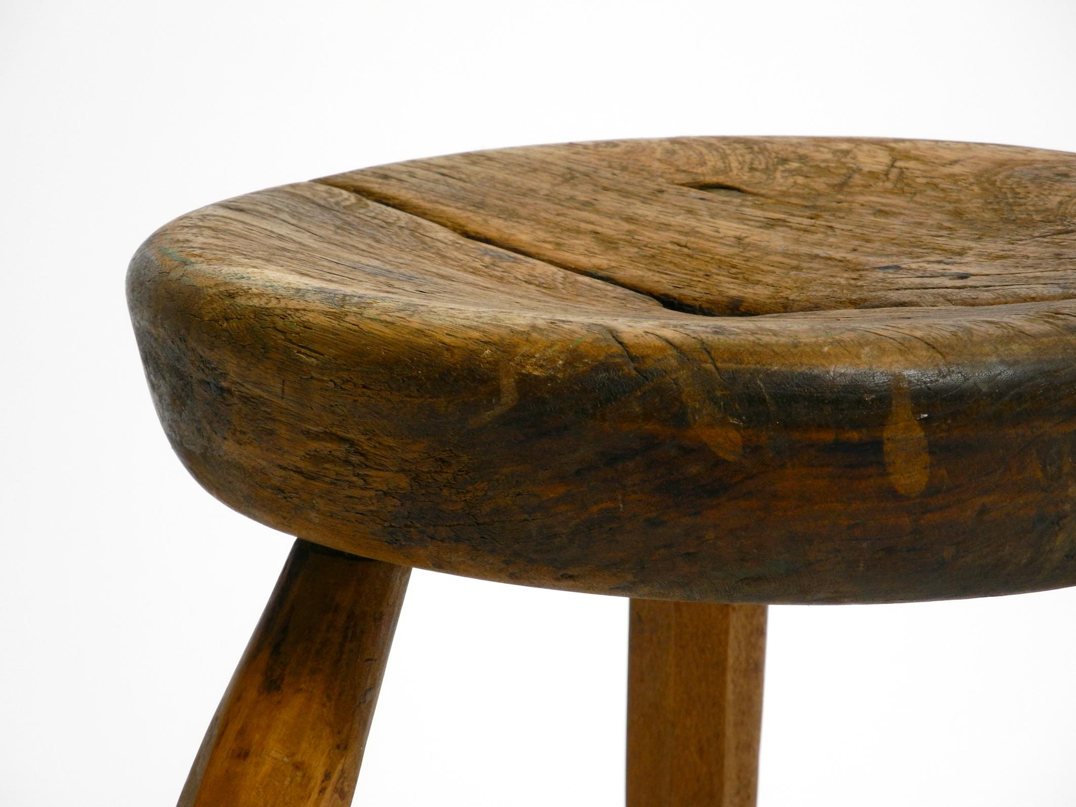 Beautiful French Original Mid Century Solid Wood Stool with a Dreamlike Patina 7