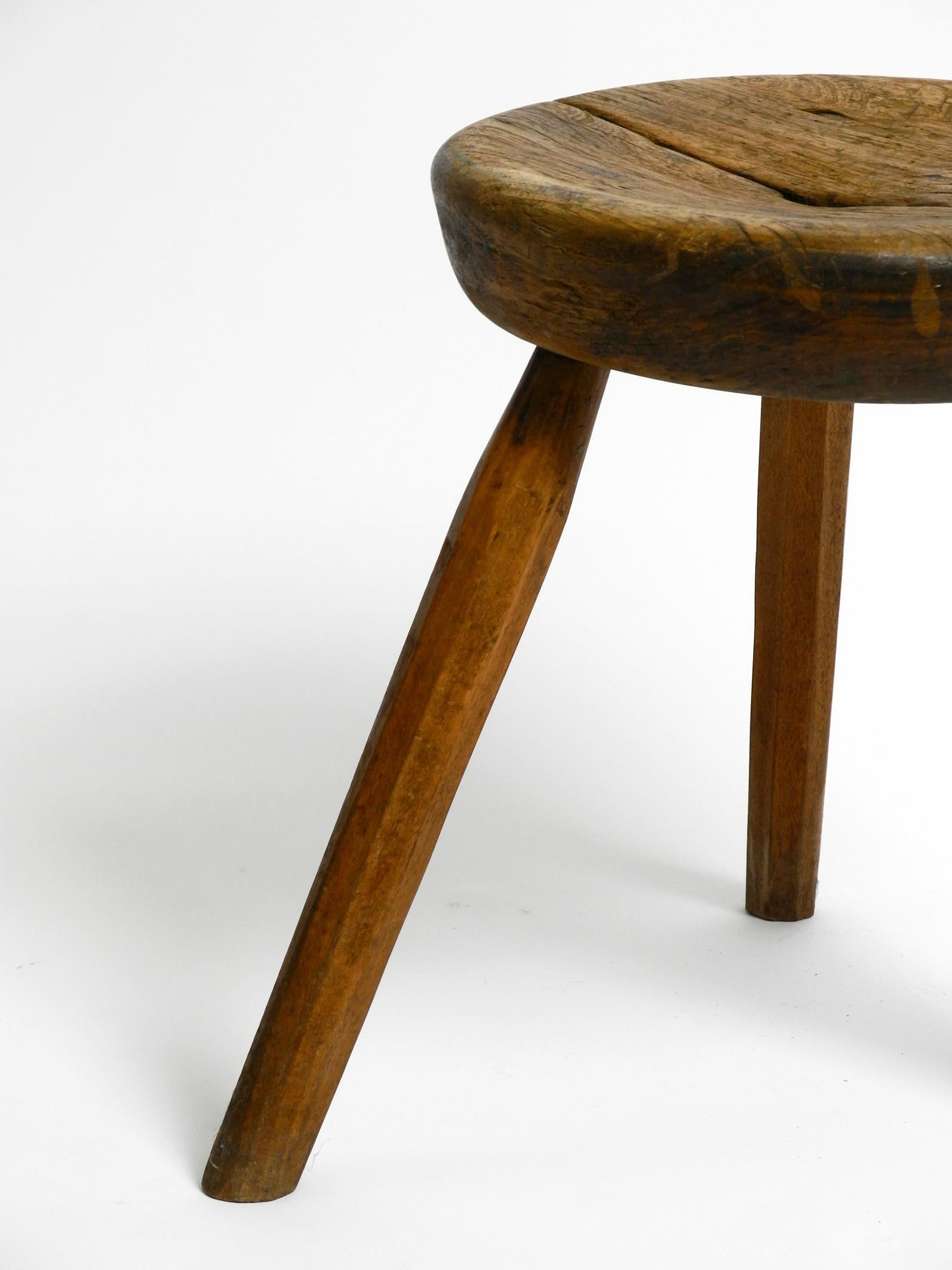 Beautiful French Original Mid Century Solid Wood Stool with a Dreamlike Patina 8