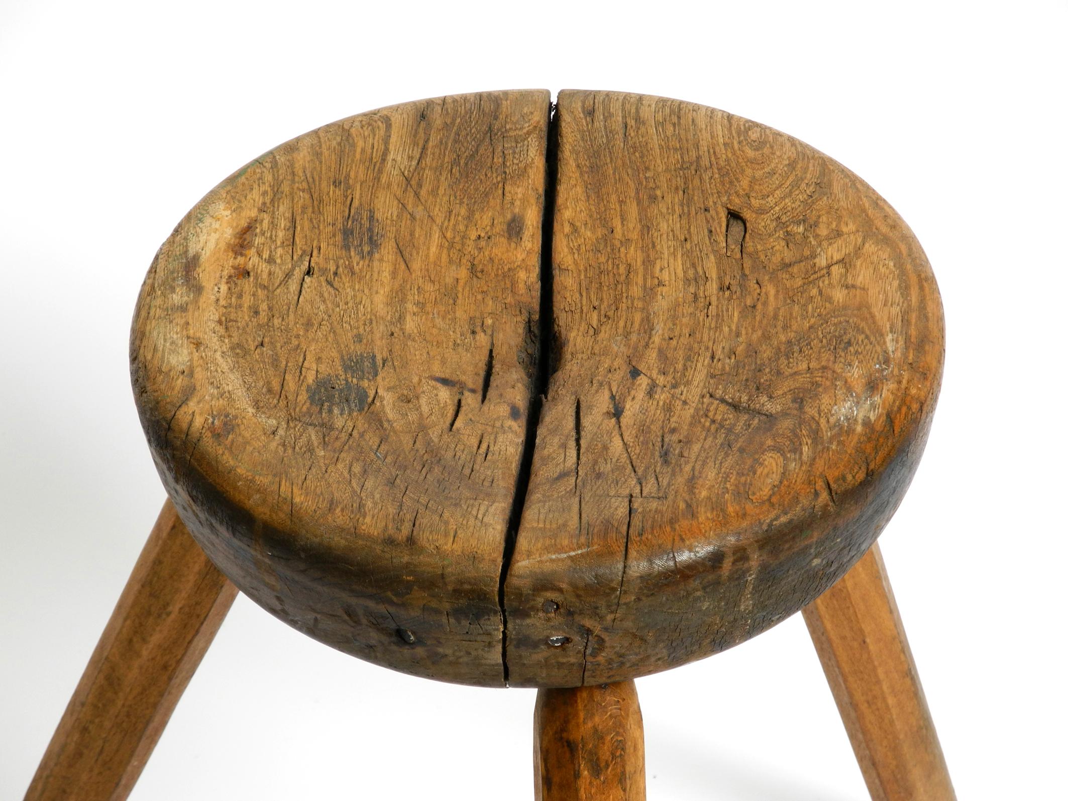 Beautiful French Original Mid Century Solid Wood Stool with a Dreamlike Patina 11