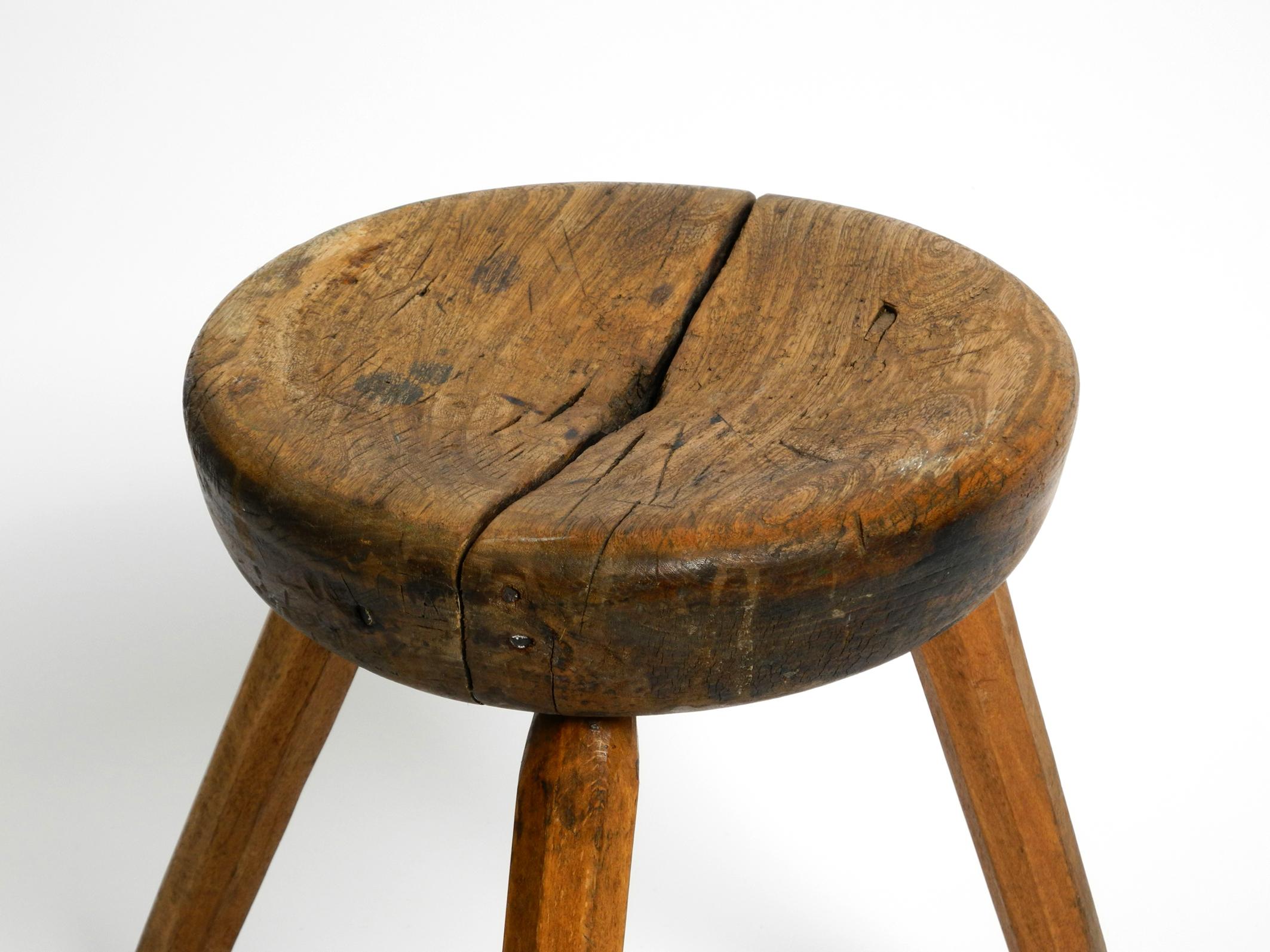 Beautiful French Original Mid Century Solid Wood Stool with a Dreamlike Patina 12