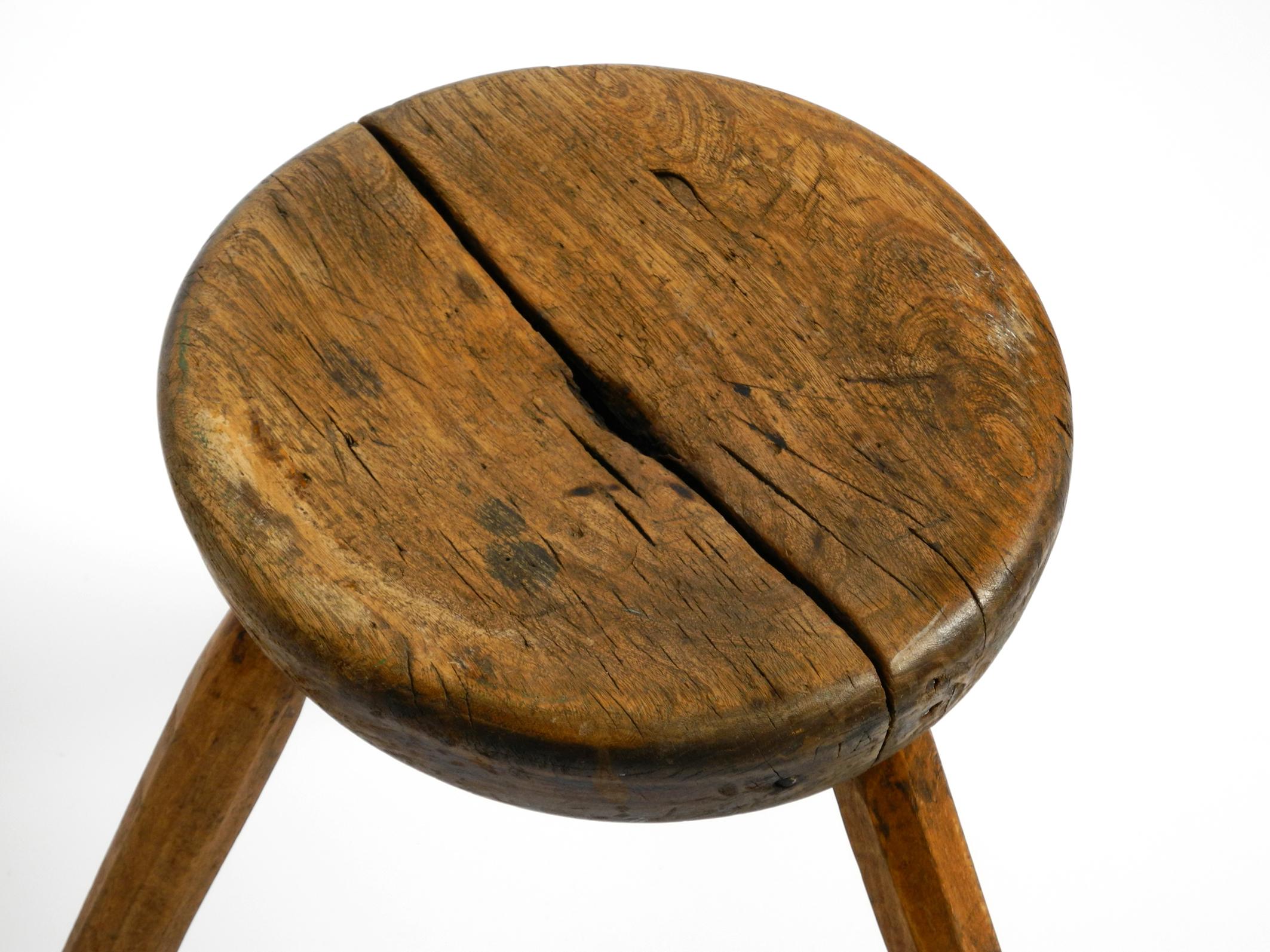 Beautiful French Original Mid Century Solid Wood Stool with a Dreamlike Patina 13