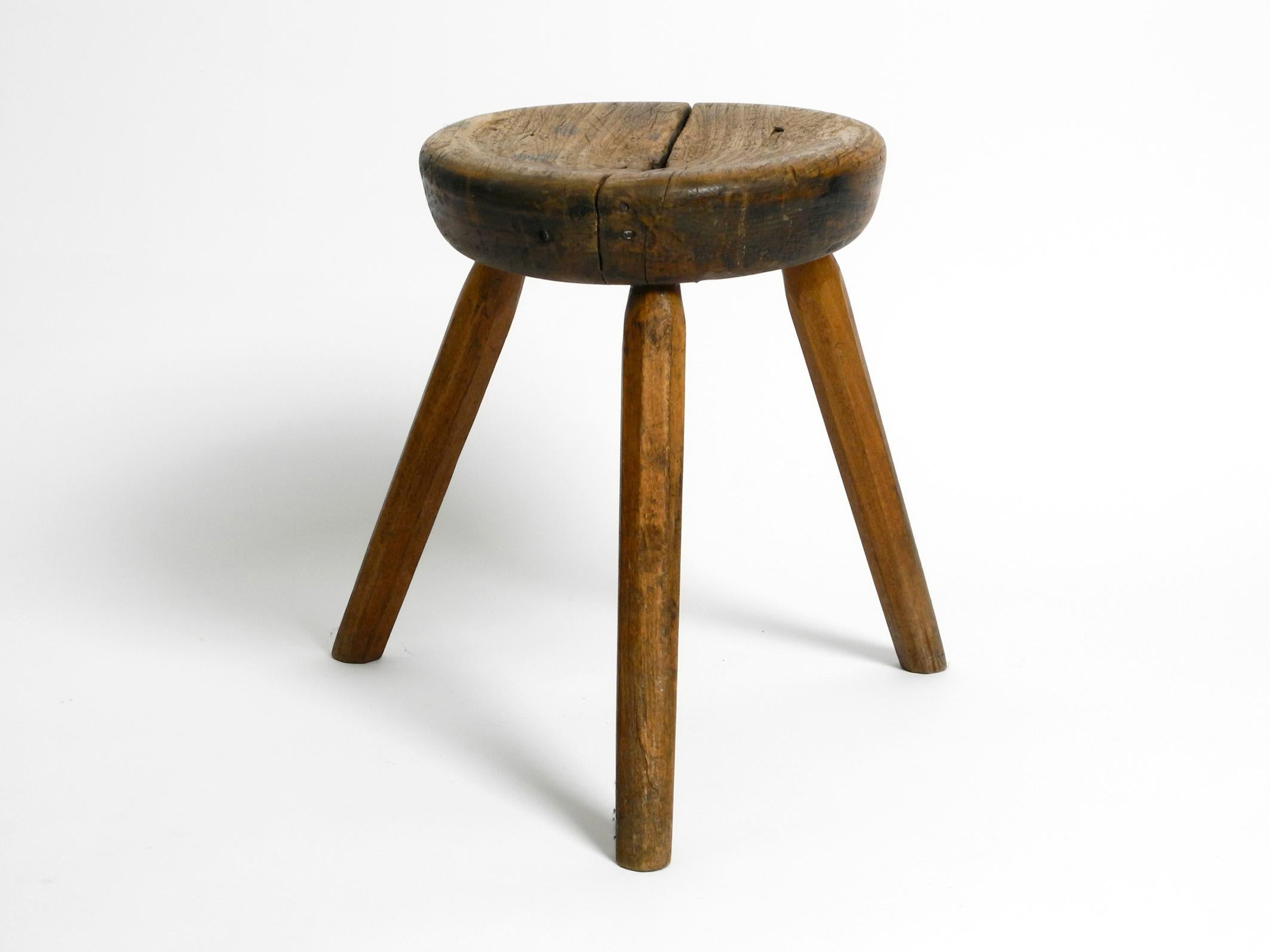 Beautiful French Original Mid Century Solid Wood Stool with a Dreamlike Patina 14
