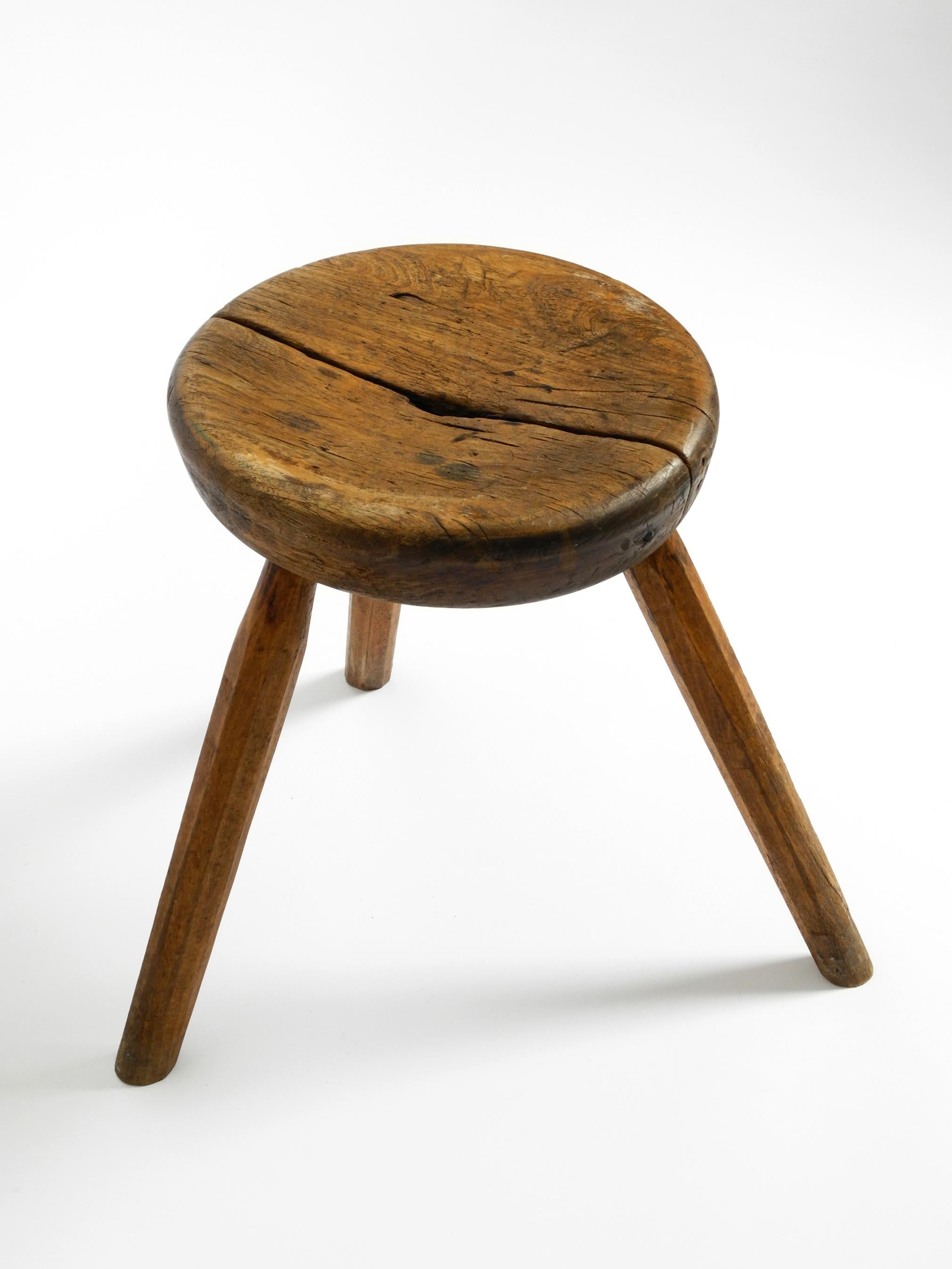 Beautiful French Original Mid Century Solid Wood Stool with a Dreamlike Patina 15