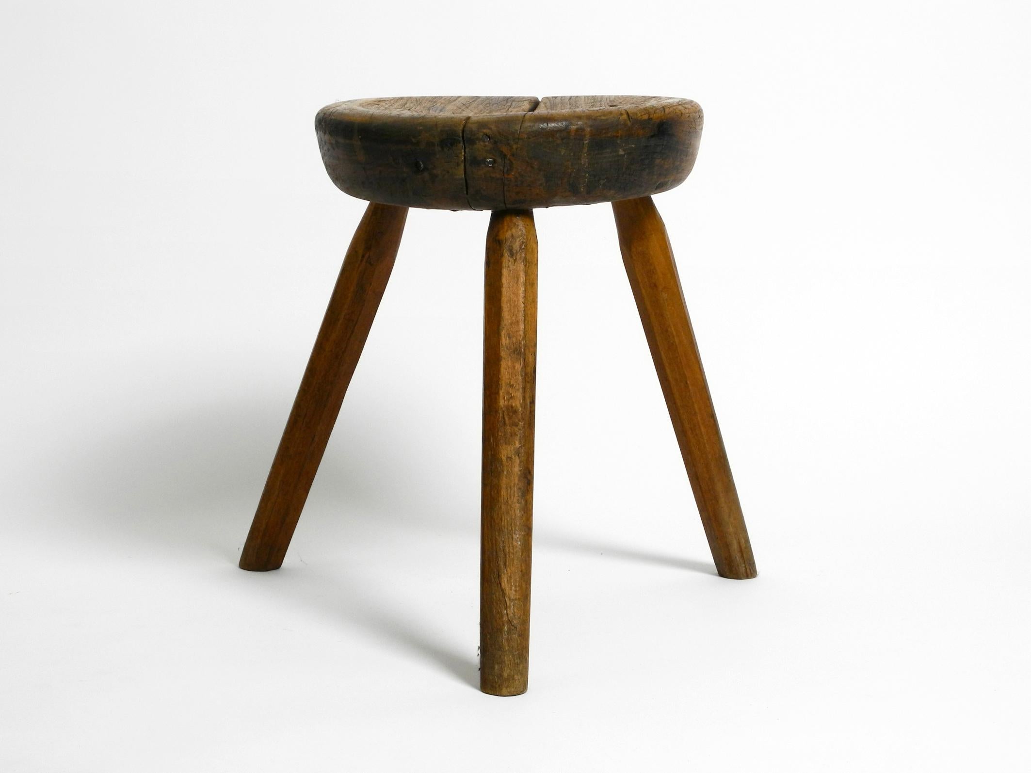 Mid-Century Modern Beautiful French Original Mid Century Solid Wood Stool with a Dreamlike Patina
