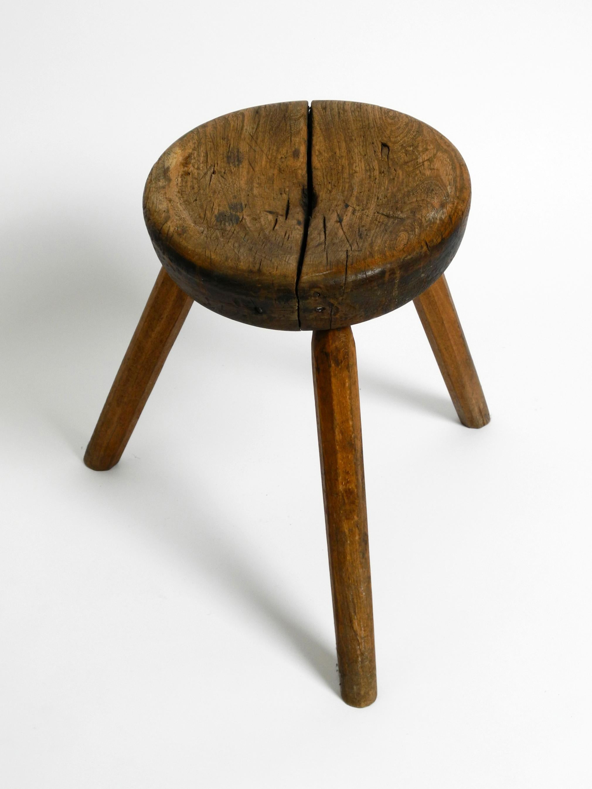 Mid-20th Century Beautiful French Original Mid Century Solid Wood Stool with a Dreamlike Patina