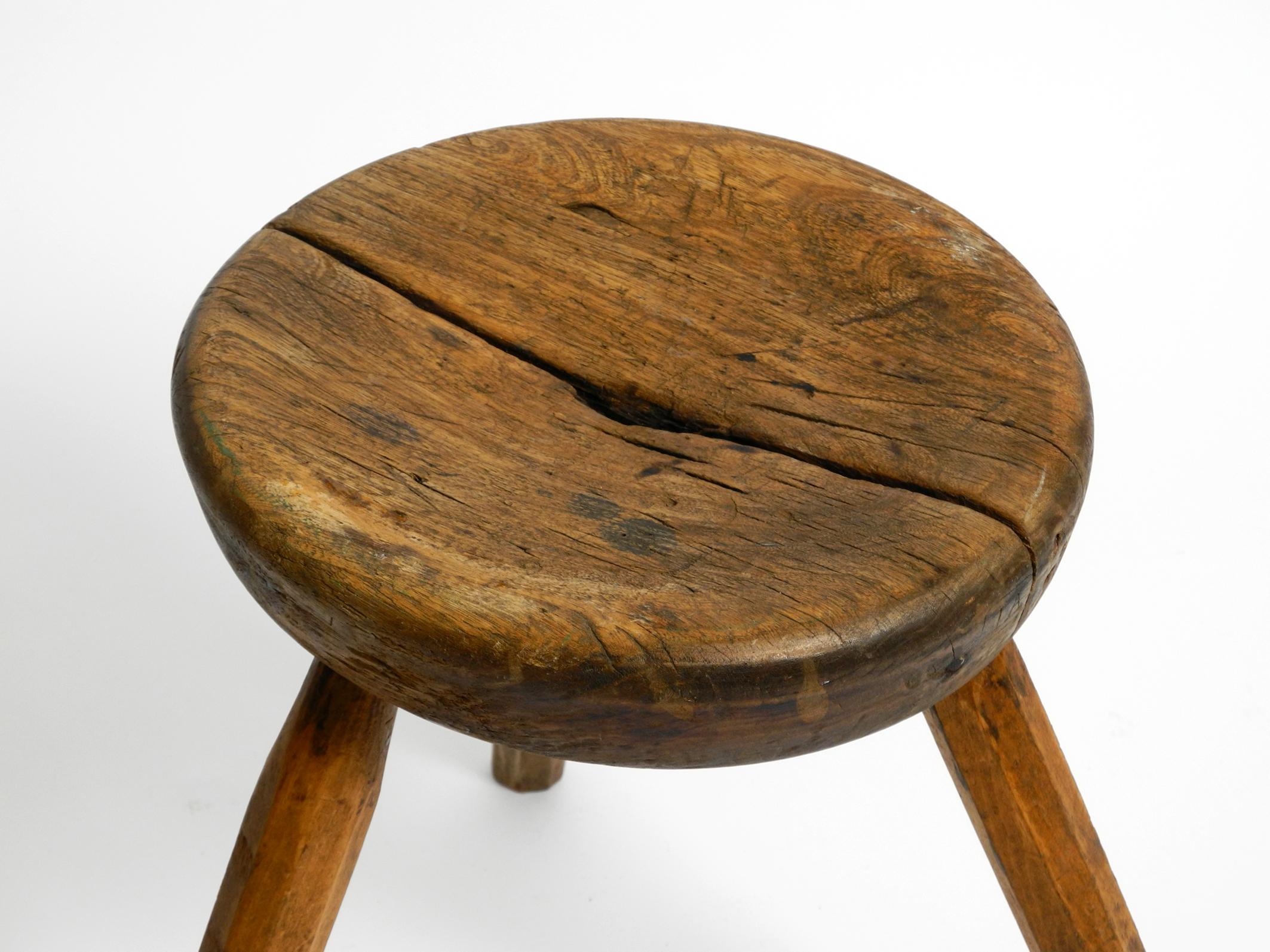 Beautiful French Original Mid Century Solid Wood Stool with a Dreamlike Patina 1