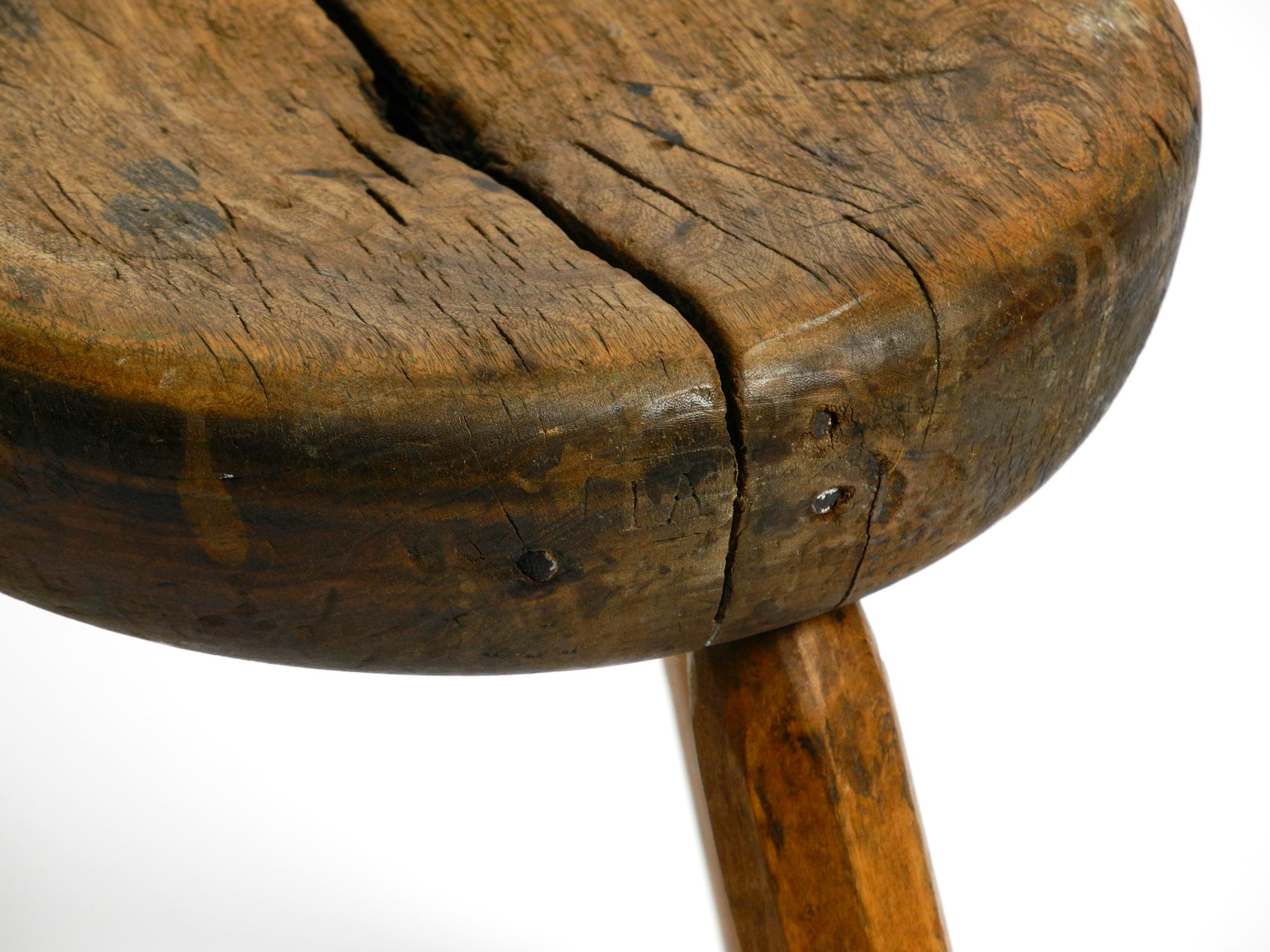 Beautiful French Original Mid Century Solid Wood Stool with a Dreamlike Patina 2
