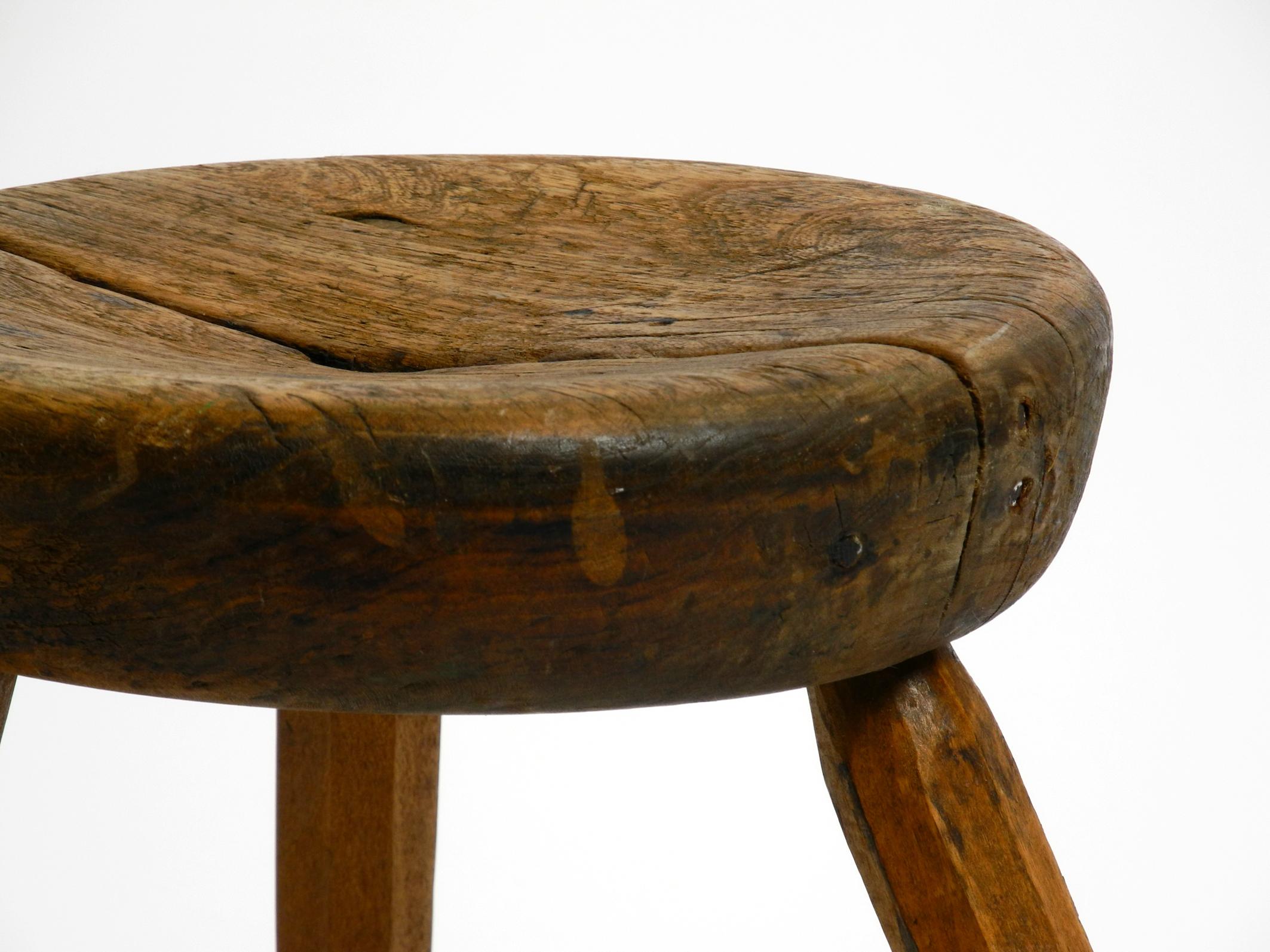 Beautiful French Original Mid Century Solid Wood Stool with a Dreamlike Patina 3
